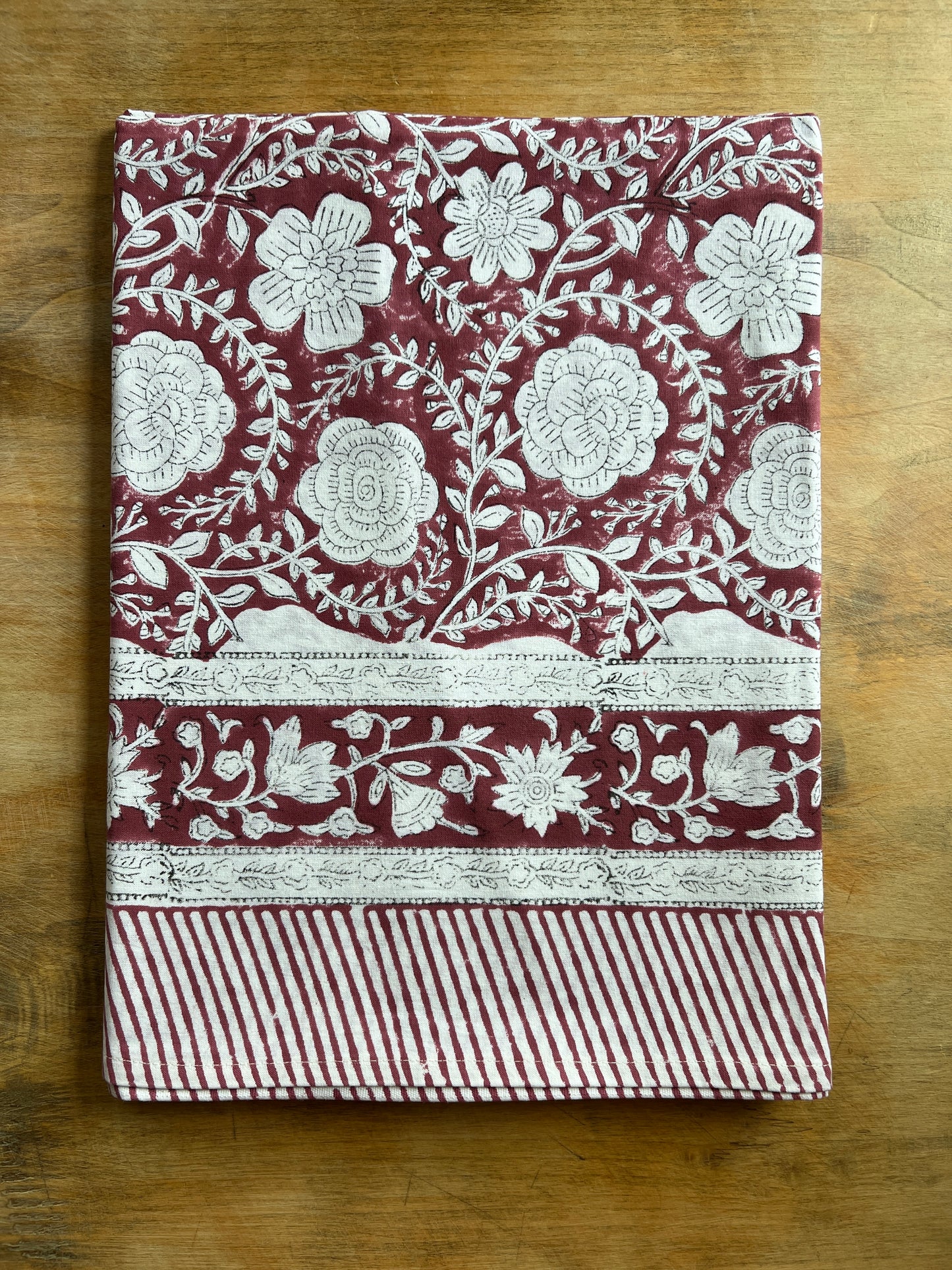 FLORAL BLOCK PRINT GARNET TABLECLOTH