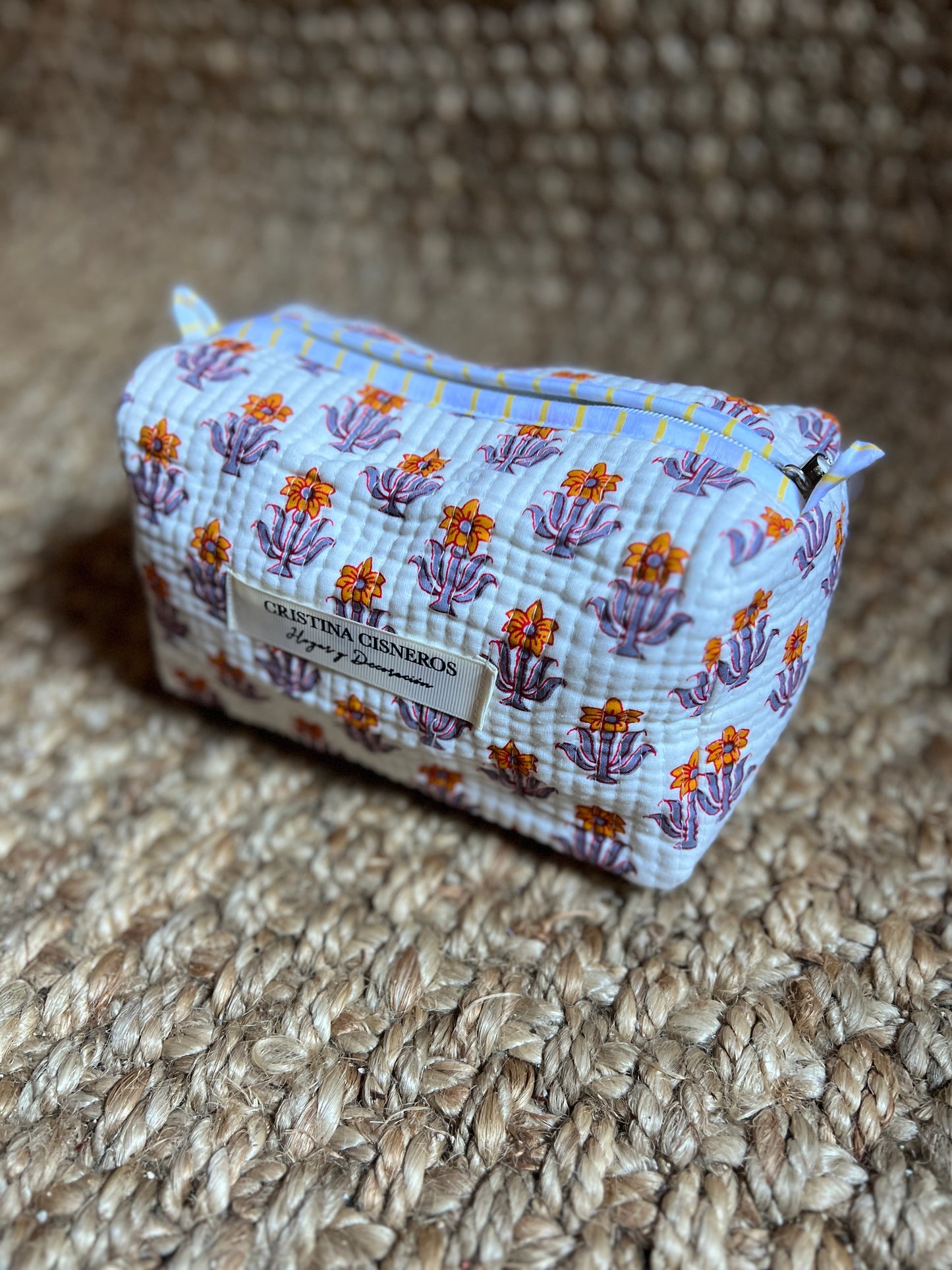 NEEDLE BAG BLOCK PRINT FLORAL COLOR WHITE ORANGE