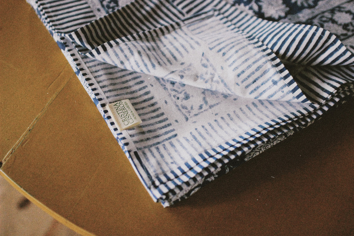 BLOCK PRINT FLORAL TABLECLOTH COBALT BLUE