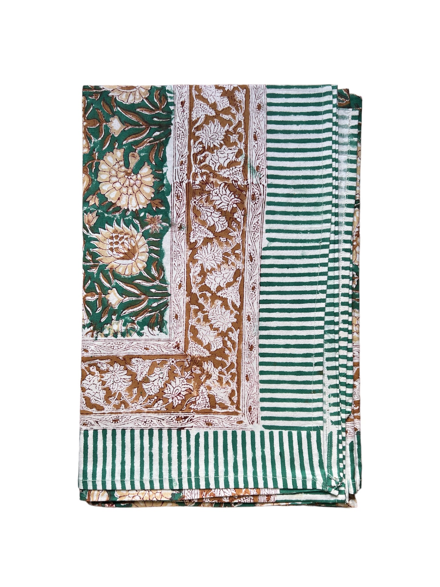 FLORAL TABLECLOTH BLOCK PRINT TURQUOISE GREEN