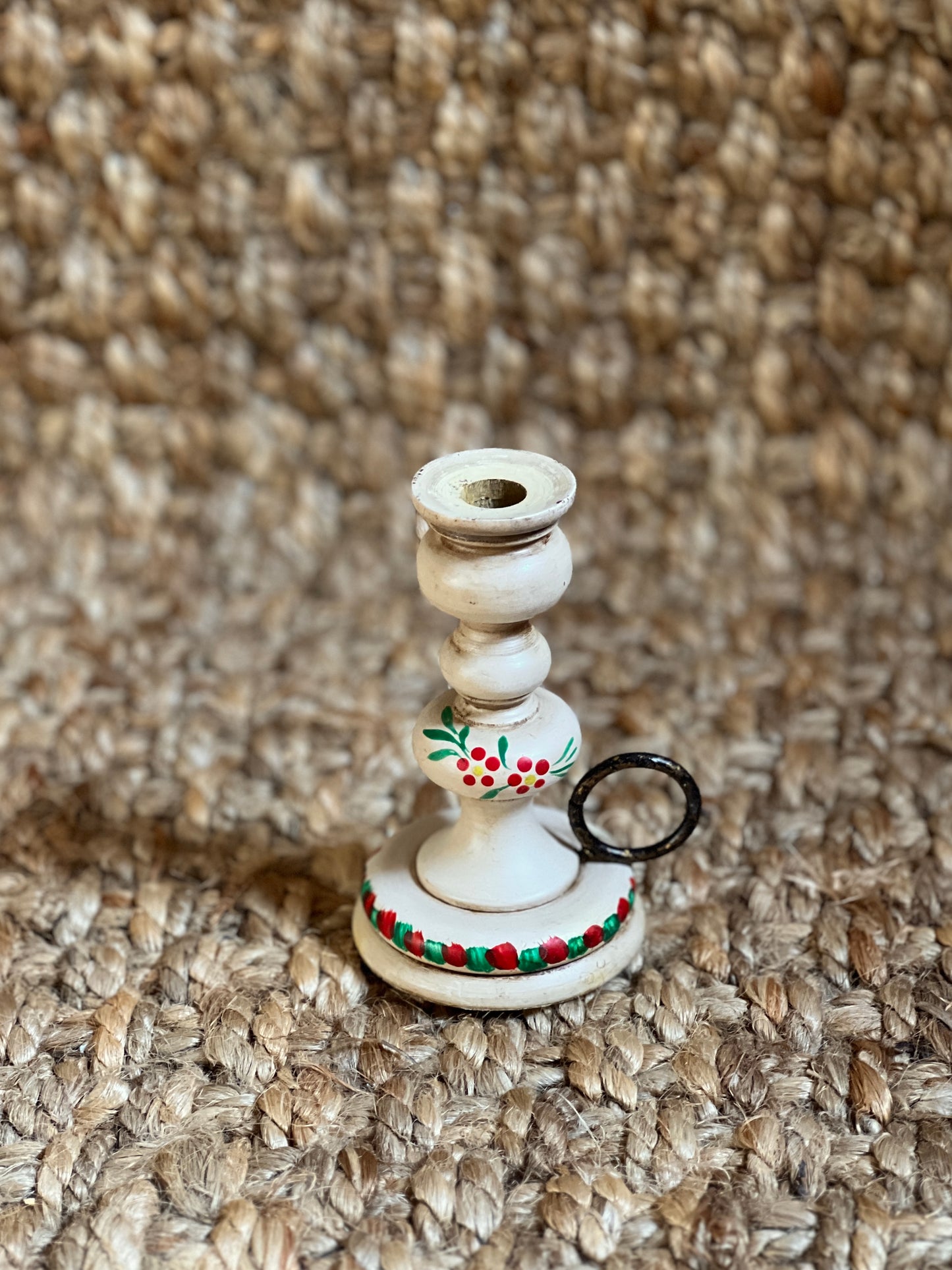 HAND PAINTED WOODEN CANDLE HOLDER SMALL CANDLE