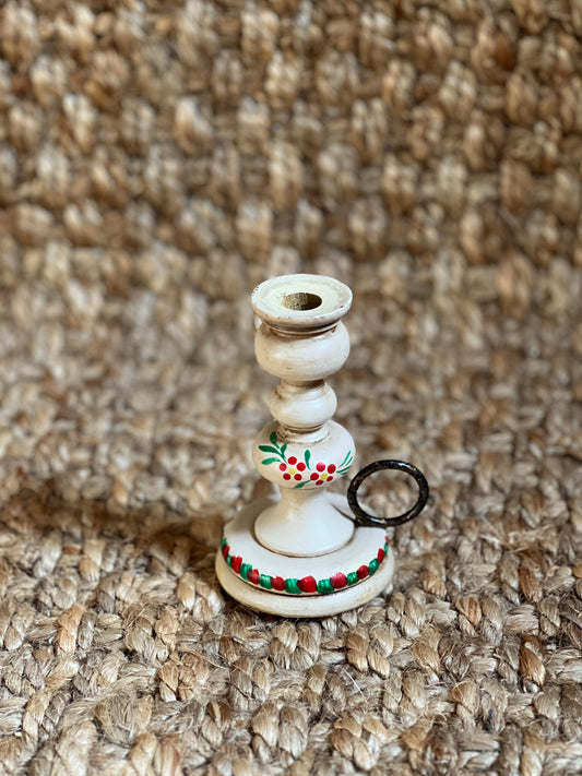HAND PAINTED WOODEN CANDLE HOLDER SMALL CANDLE