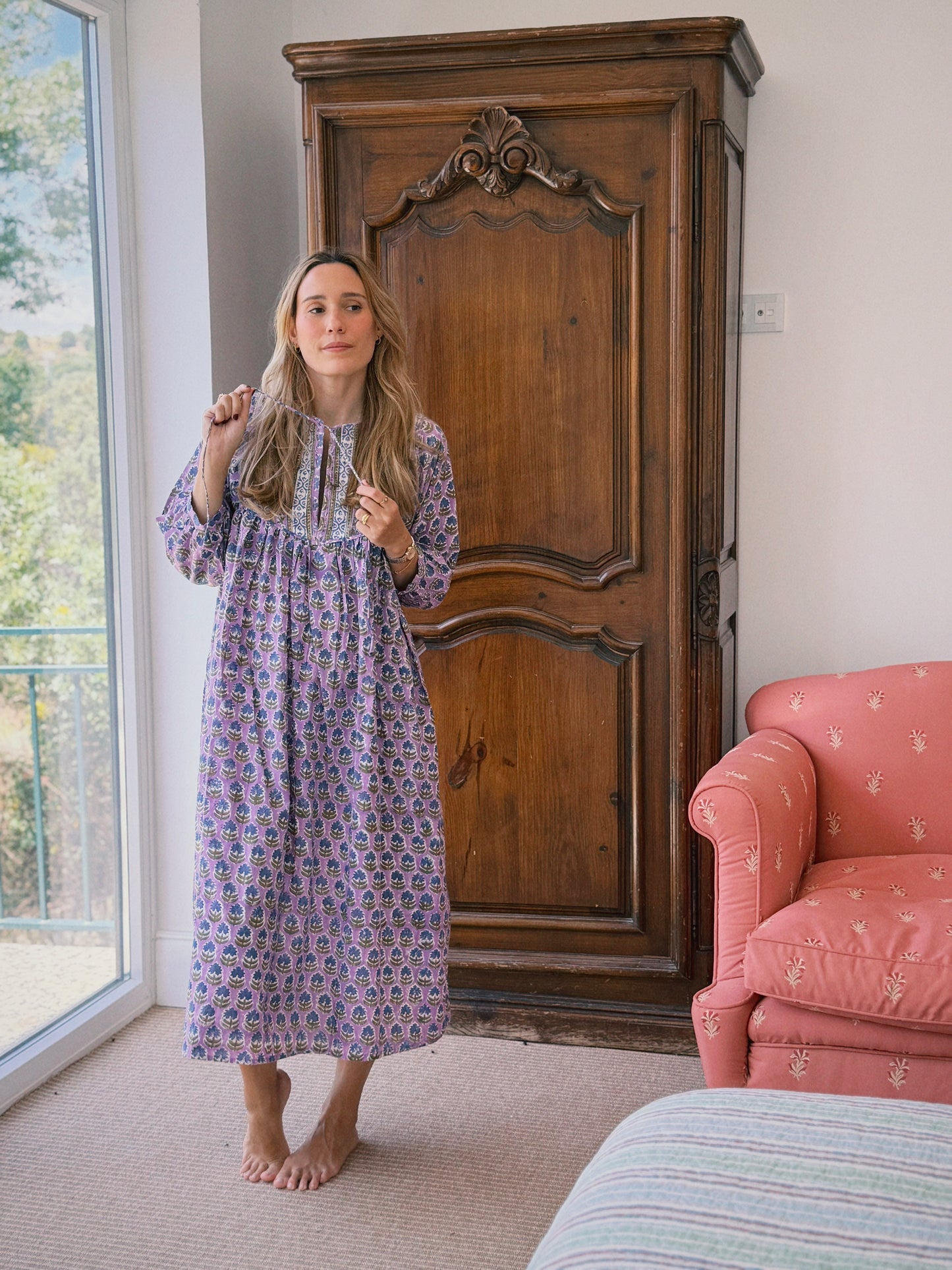 VESTIDO FLORAL BLOCK PRINT LILA