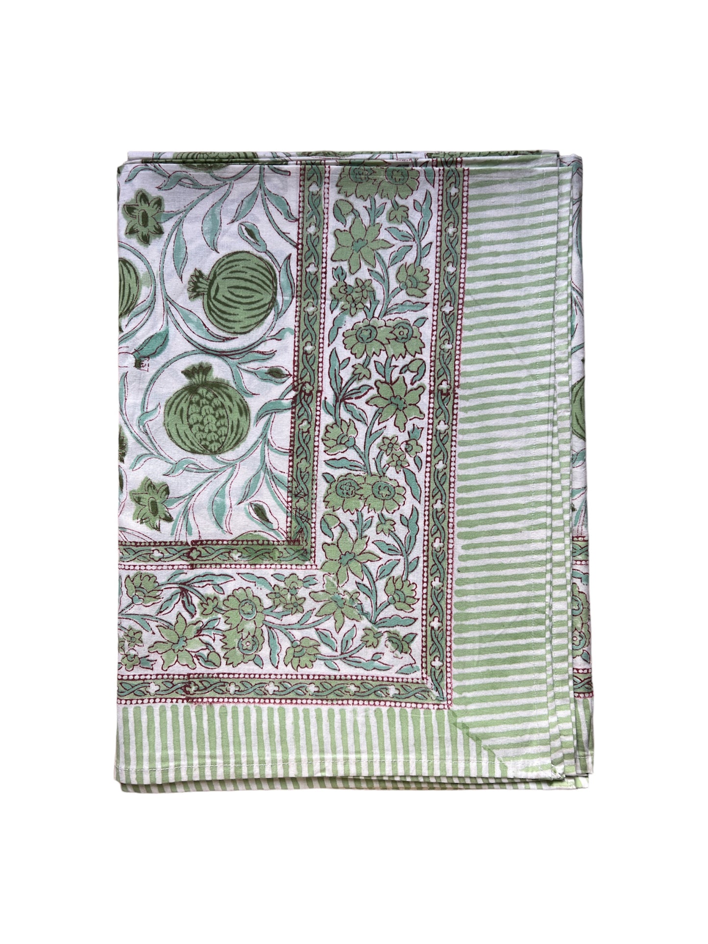 BLOCK PRINT FLORAL TABLECLOTH GREEN