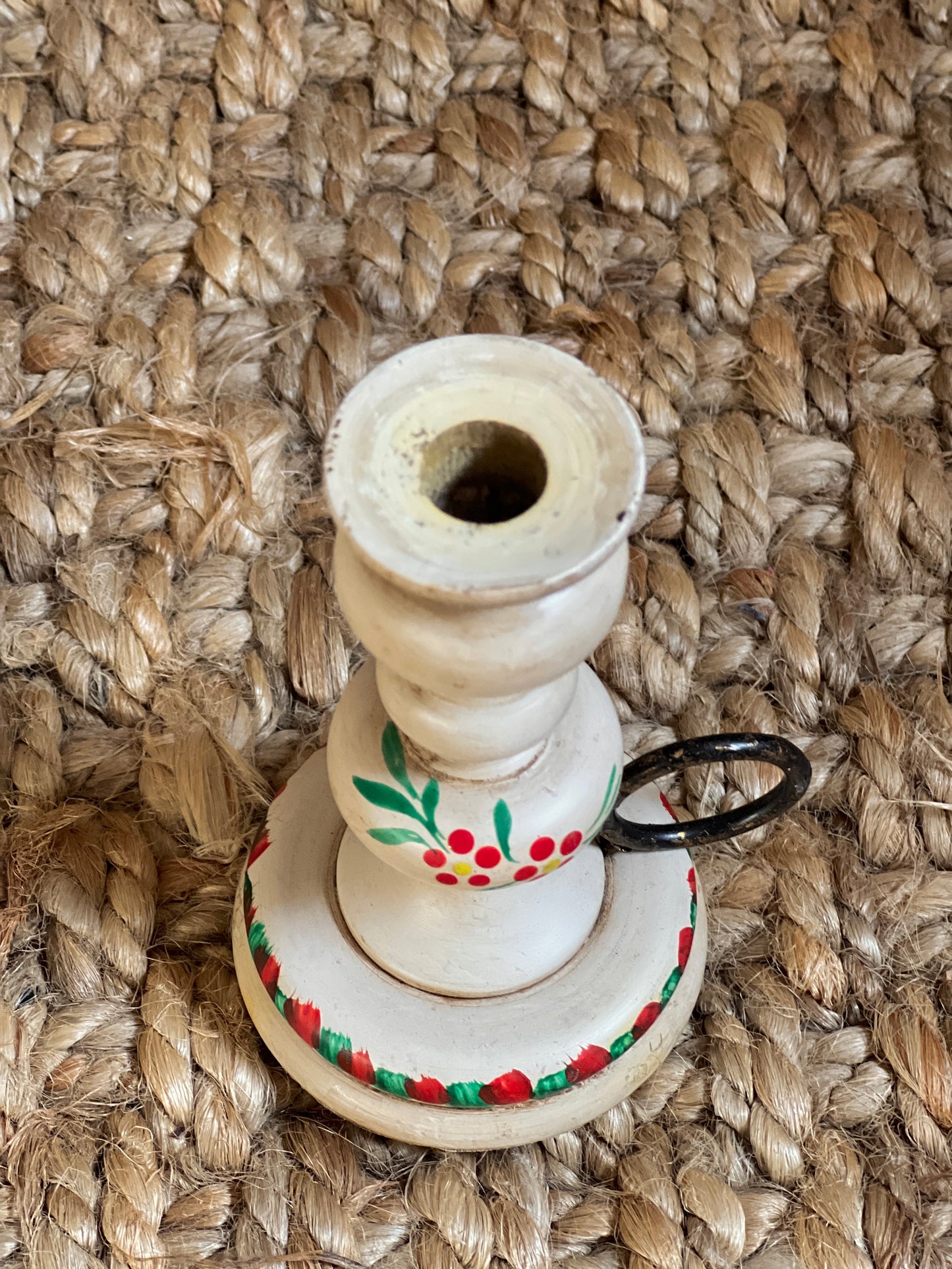 HAND PAINTED WOODEN CANDLE HOLDER SMALL CANDLE