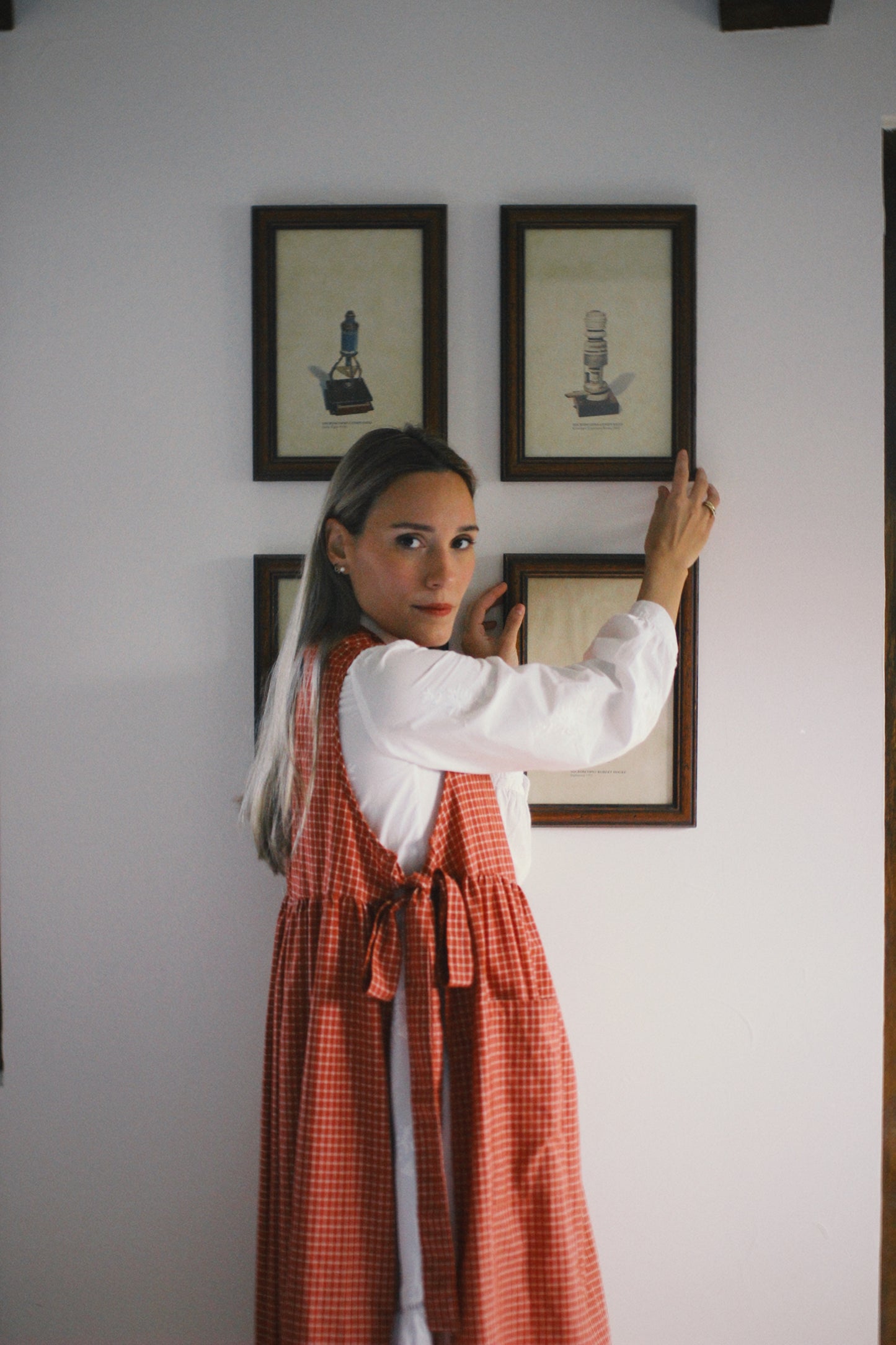 RED CHECKED COTTON APRON WITH BOW