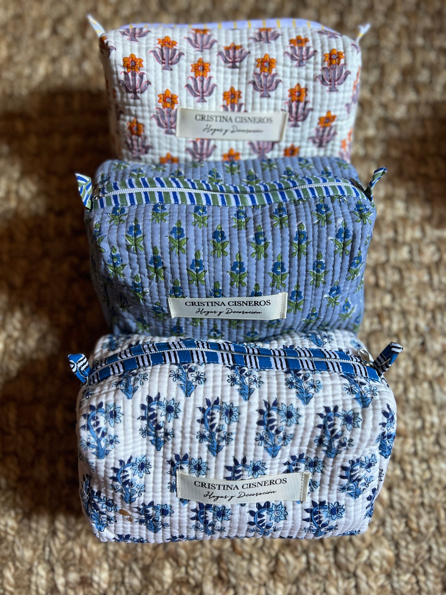 NEEDLE BAG BLOCK PRINT FLORAL COLOR BLUE GREEN