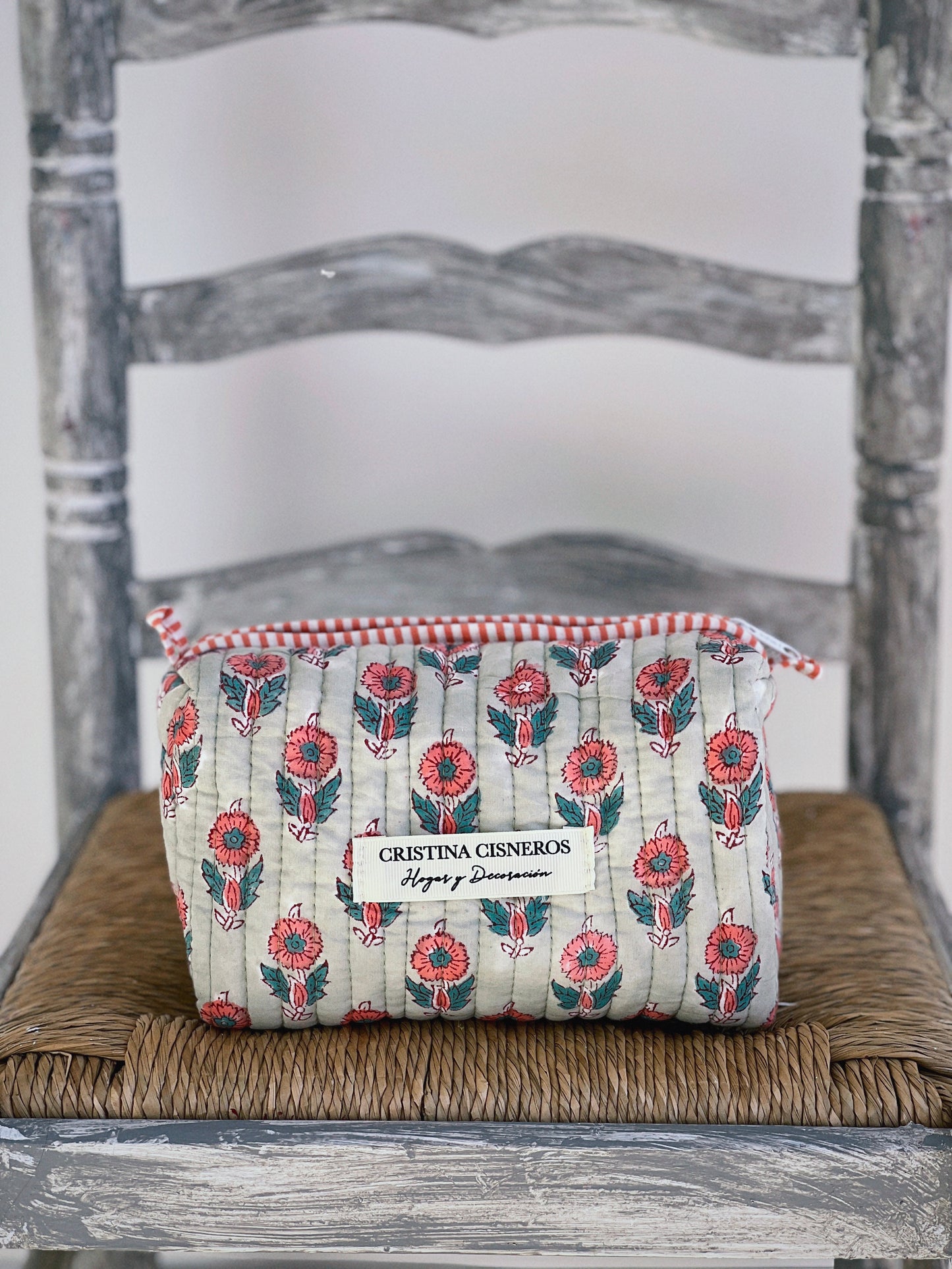 GREEN FLORAL BLOCK PRINT TOILETRY BAG