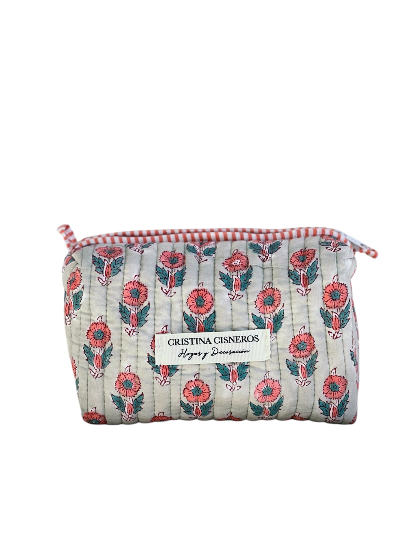 GREEN FLORAL BLOCK PRINT TOILETRY BAG