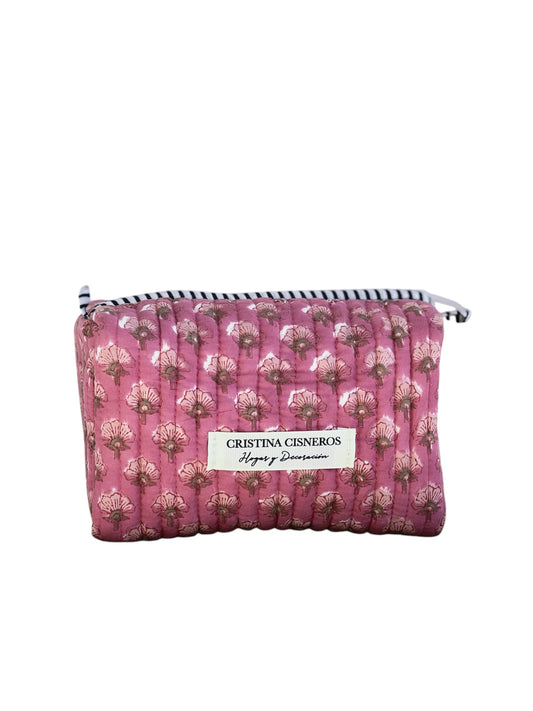 PINK FLORAL BLOCK PRINT TOILETRY BAG