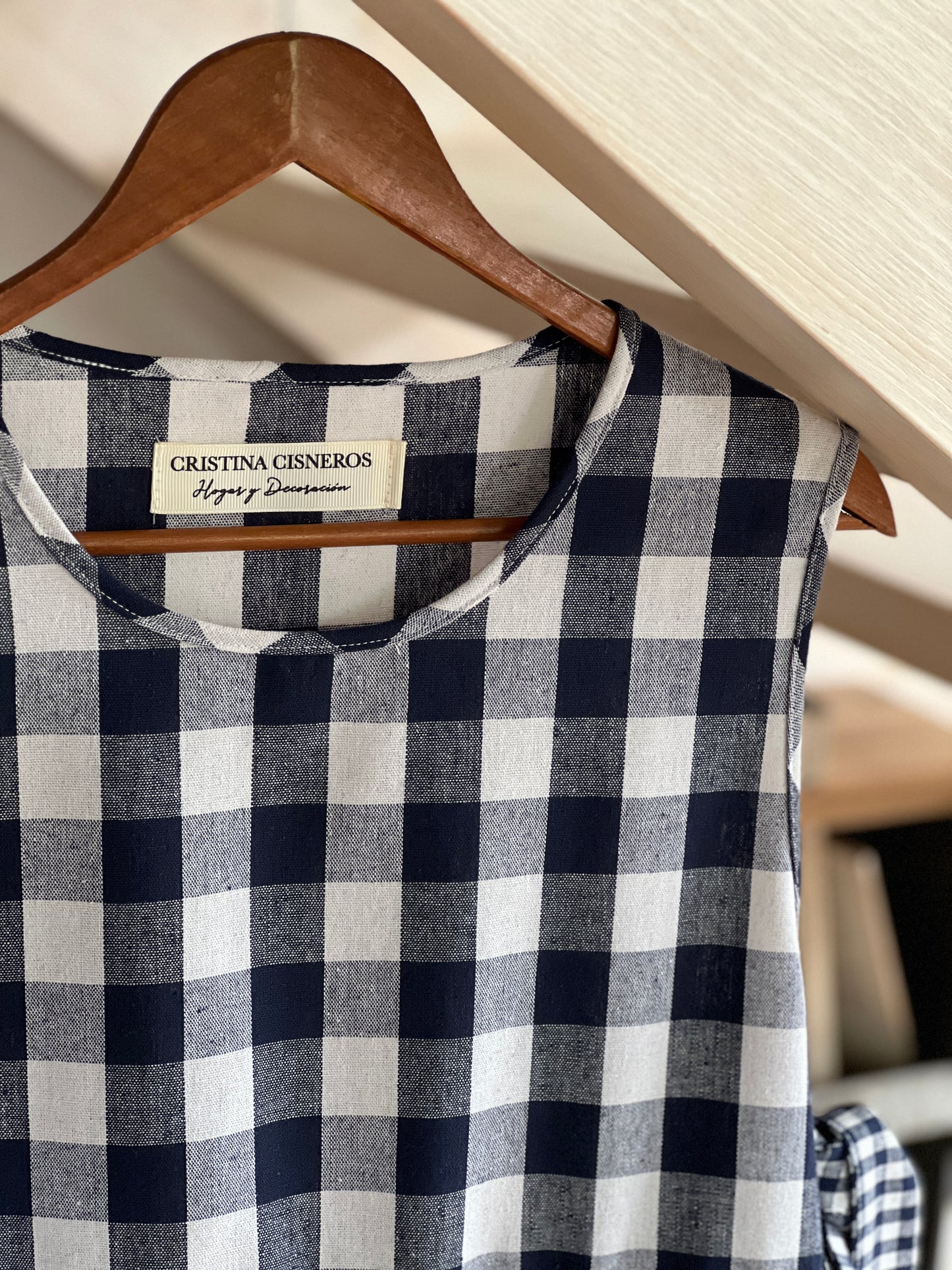 BLUE VICHY LINEN APRON WITH BOW