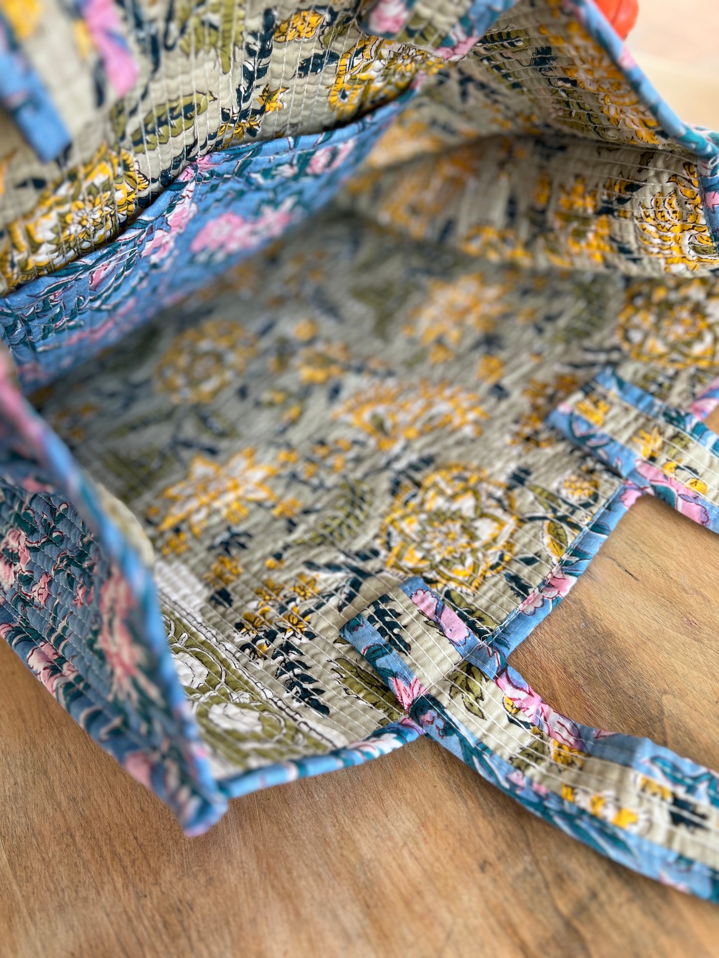 BOLSO BLOCK PRINT FLORAL AZUL
