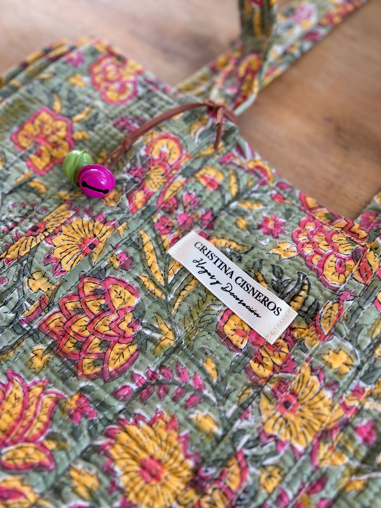 GREEN FLORAL BLOCK PRINT BAG