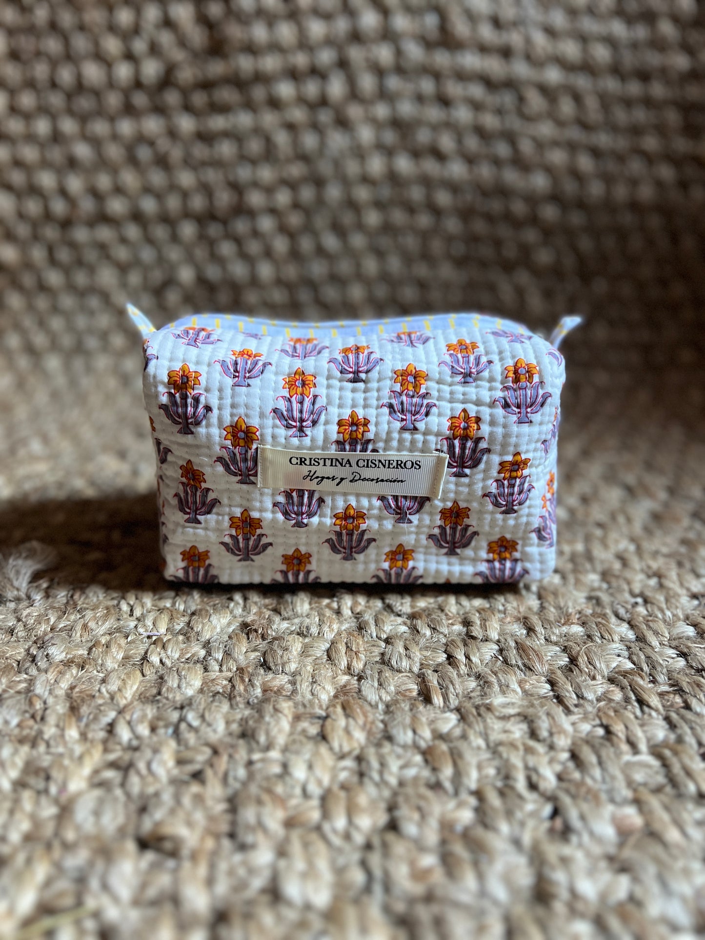 NEEDLE BAG BLOCK PRINT FLORAL COLOR WHITE ORANGE