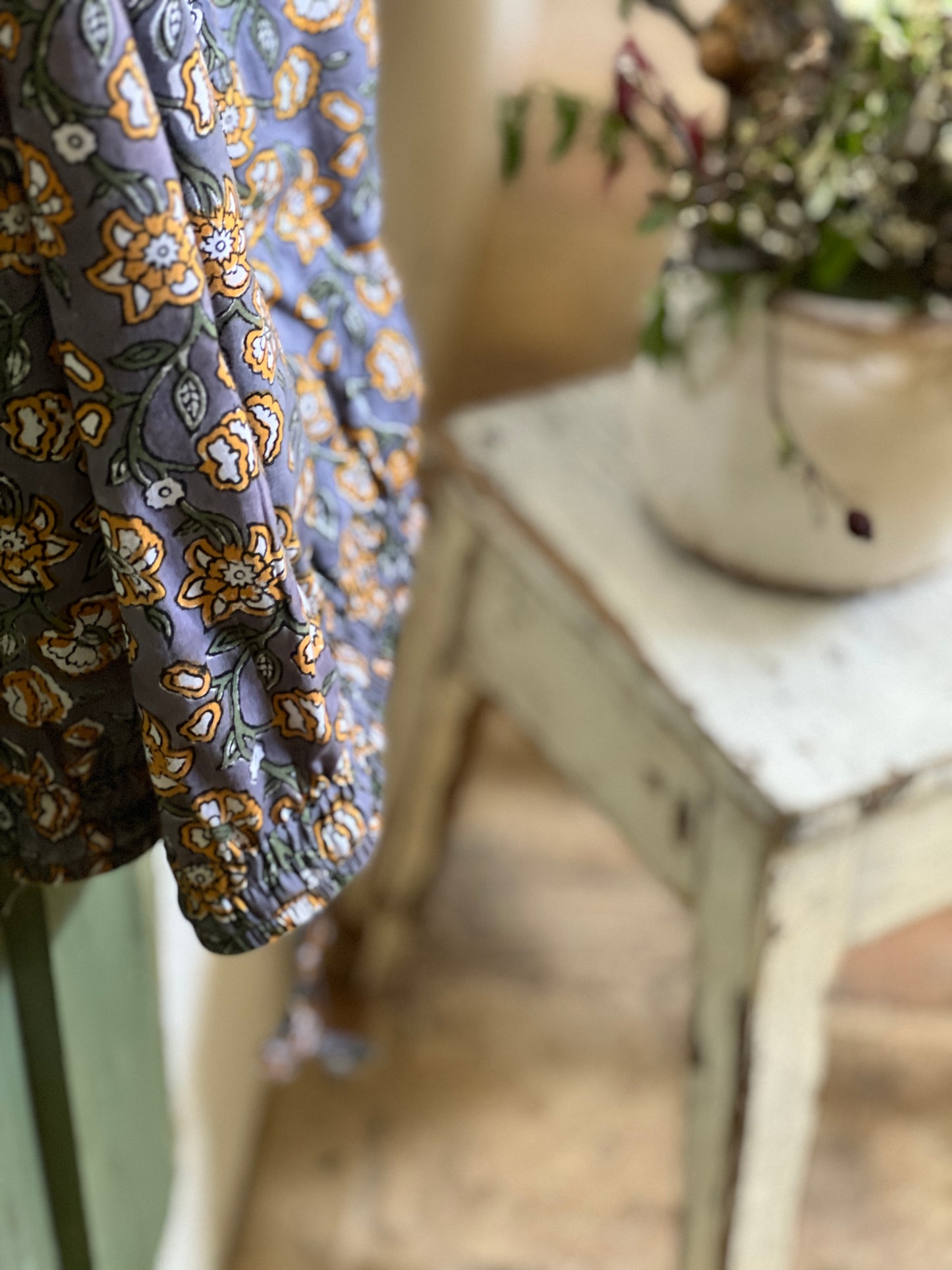 GRAY BLOCK PRINT LONG SLEEVE PAJAMAS