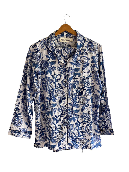 BLUE FLORAL BLOCK PRINT LONG SLEEVE PAJAMAS