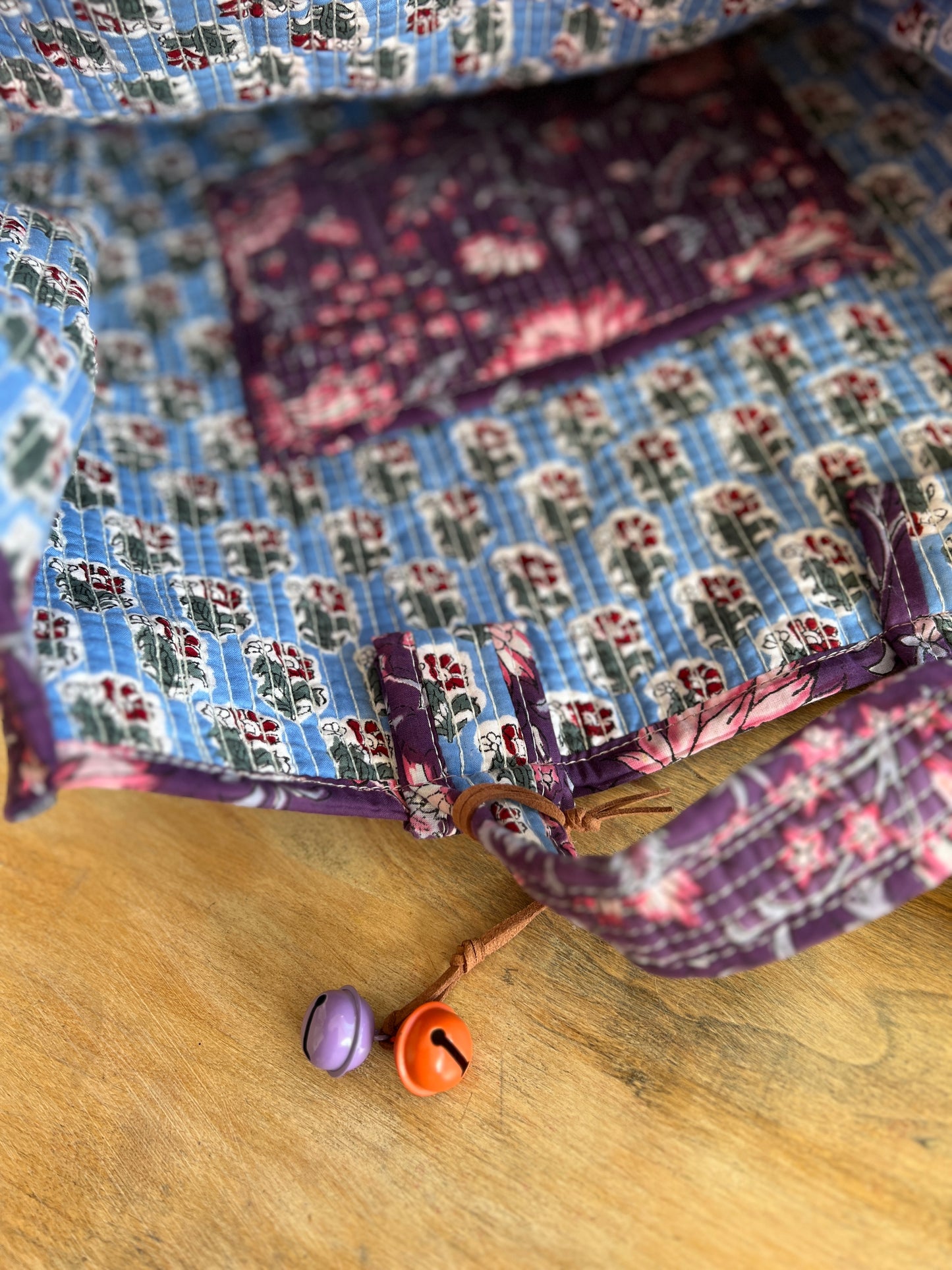 PURPLE FLORAL BLOCK PRINT BAG