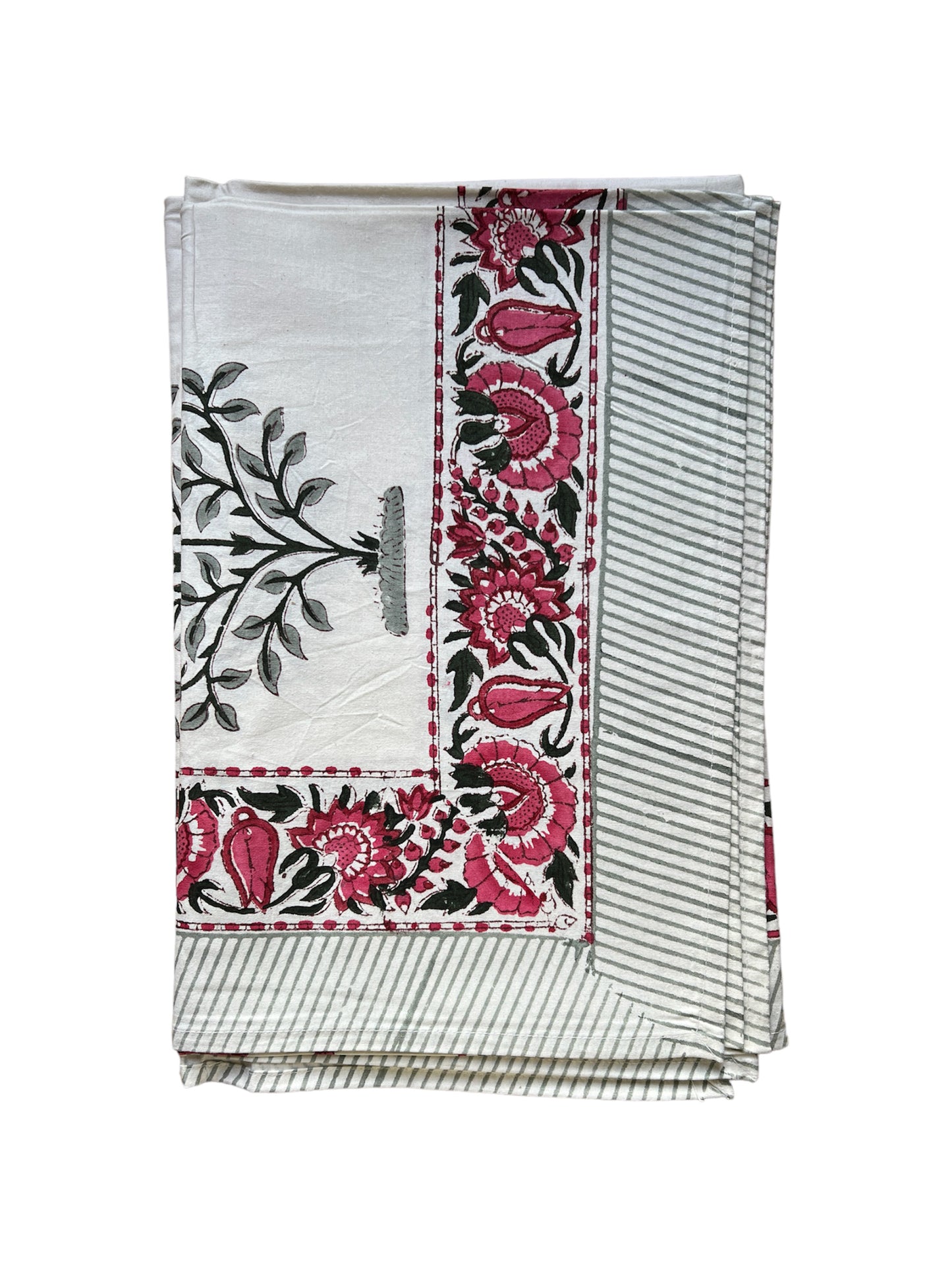 FLORAL TABLECLOTH BLOCK PRINT WHITE PINK