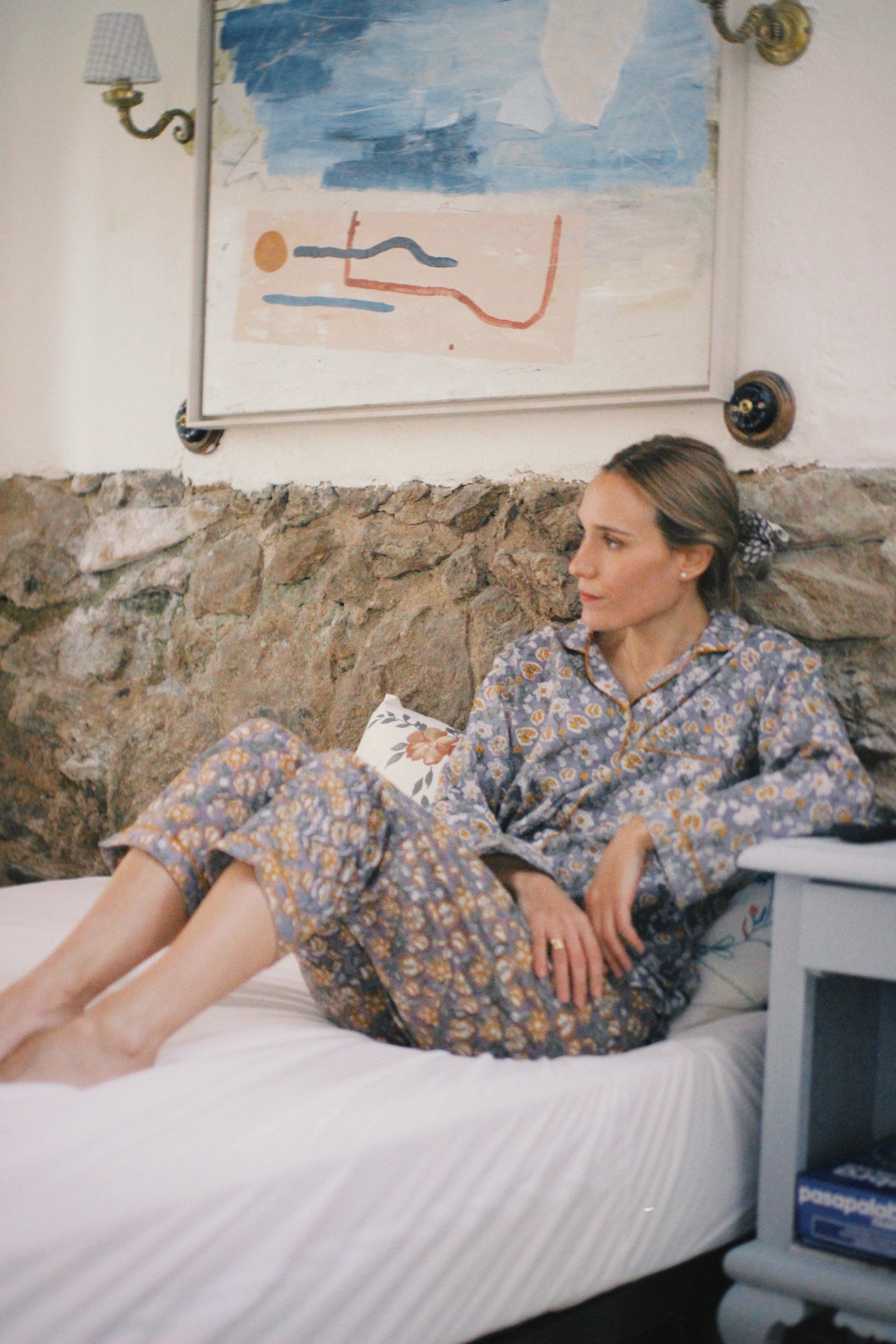 GRAY BLOCK PRINT LONG SLEEVE PAJAMAS