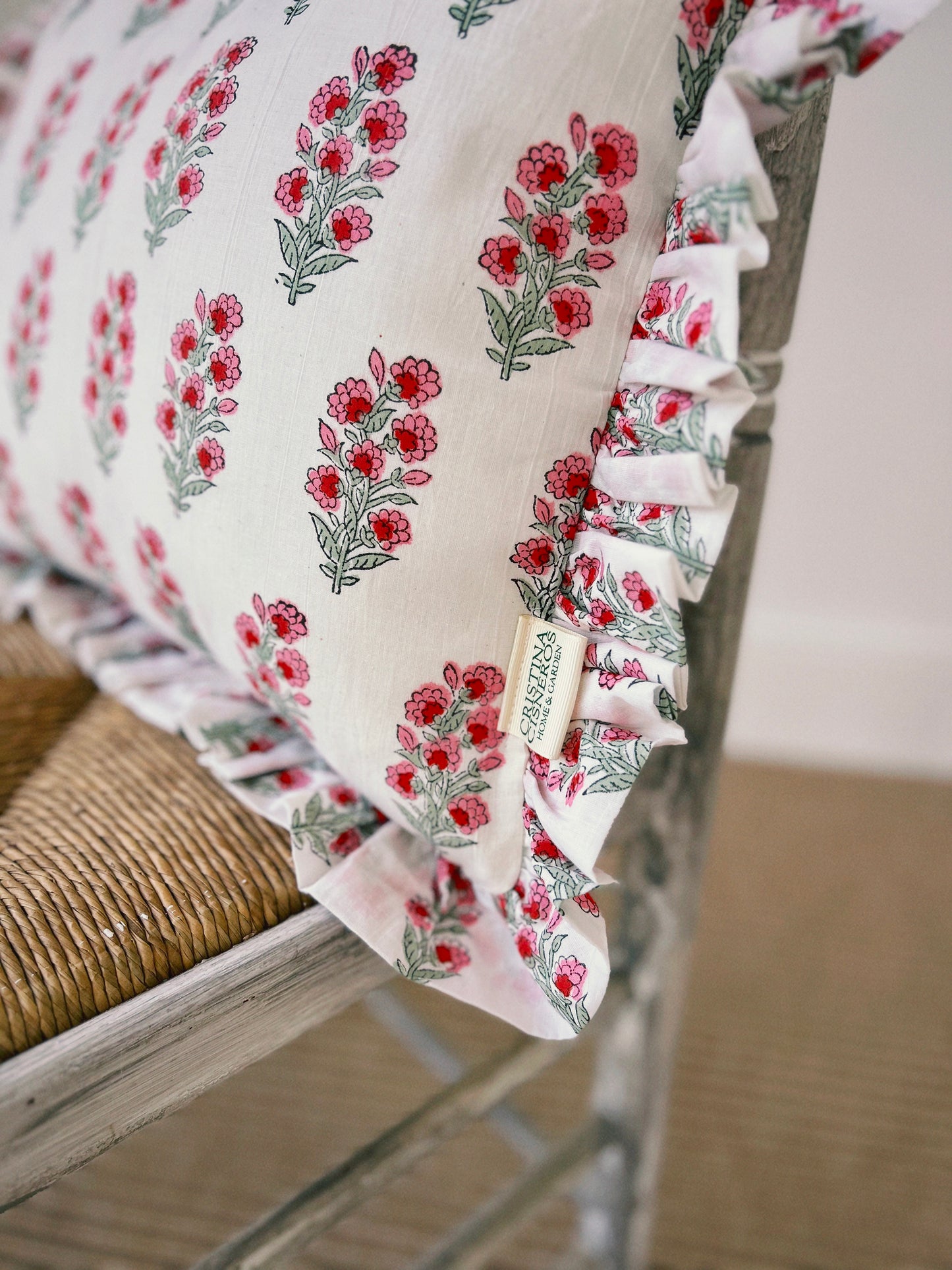 BLOCK PRINT FLORAL Ruffle Cushion XXX