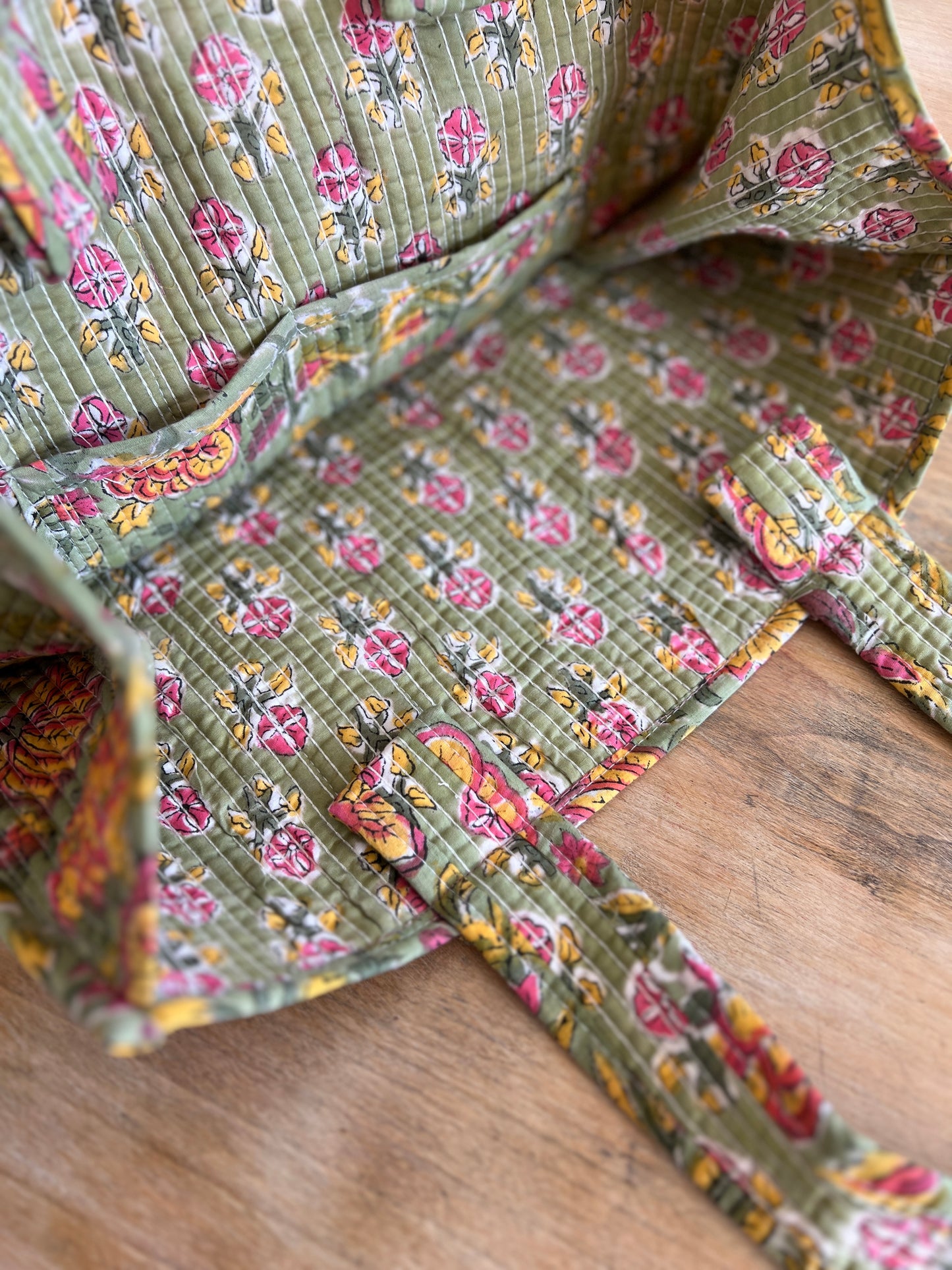 GREEN FLORAL BLOCK PRINT BAG