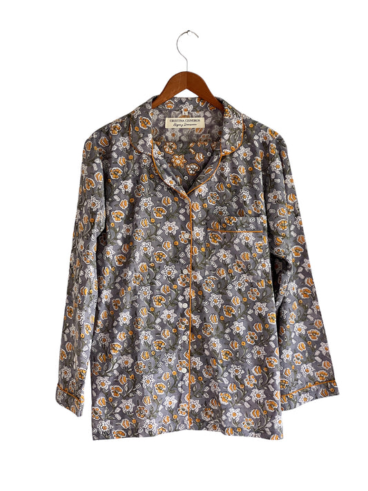 GRAY BLOCK PRINT LONG SLEEVE PAJAMAS