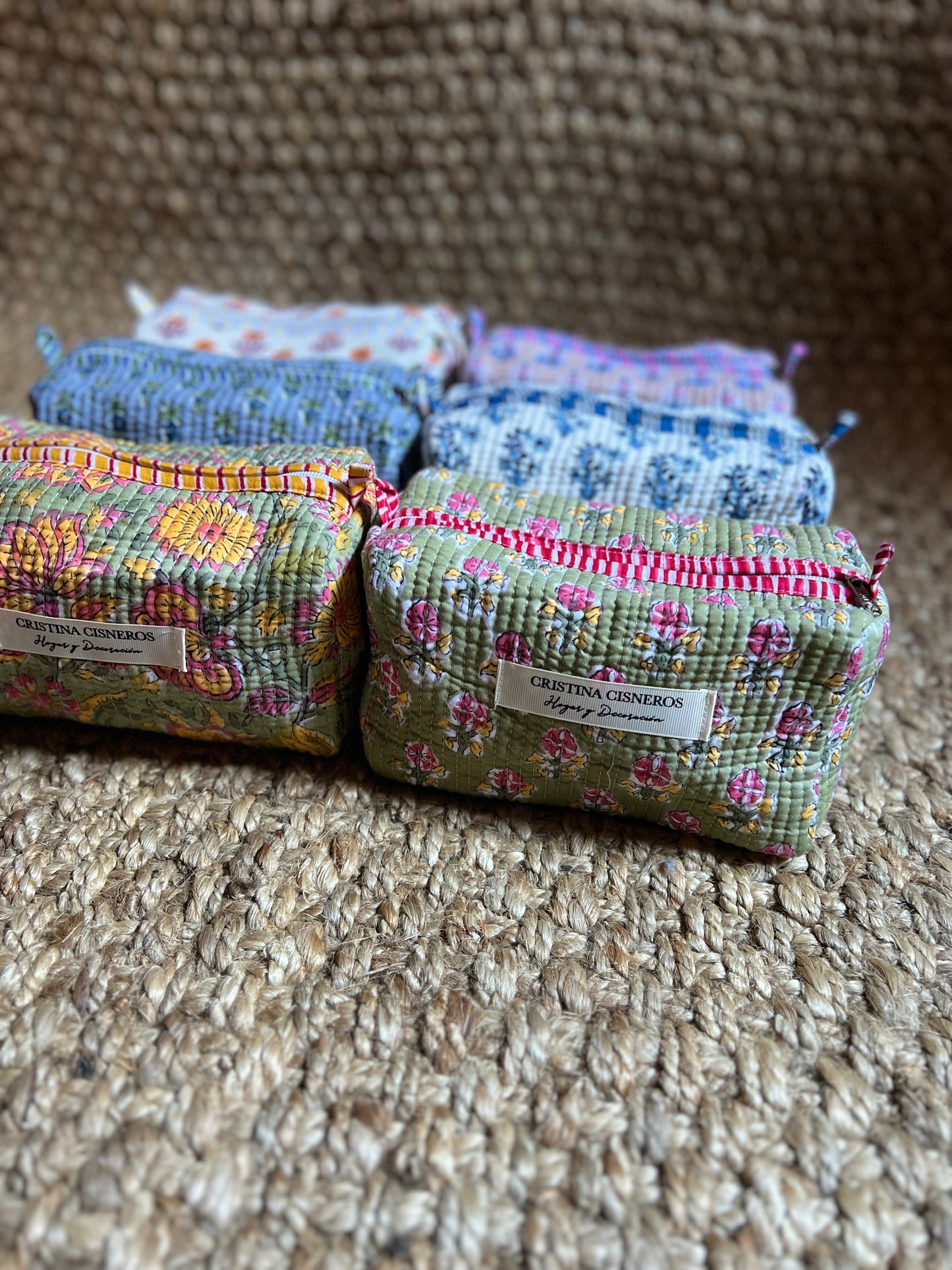 NEEDLE BAG BLOCK PRINT FLORAL COLOR GREEN PINK