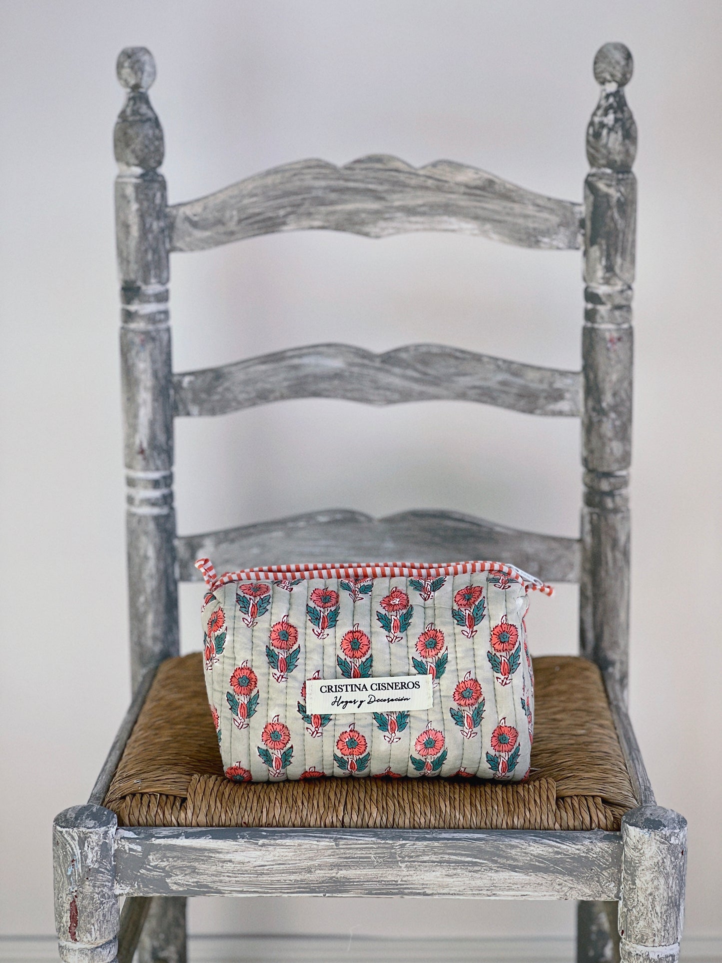 GREEN FLORAL BLOCK PRINT TOILETRY BAG