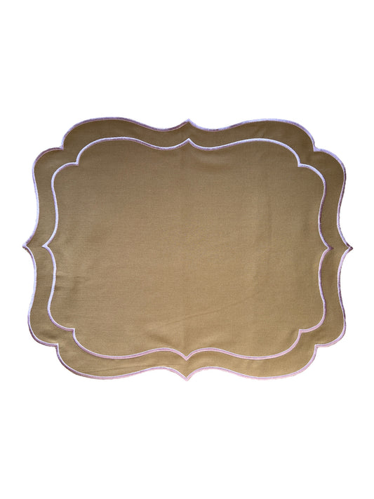 SET OF 2 PLAIN PLAIN TABLEMATS WITH SCALLOP, BROWN
