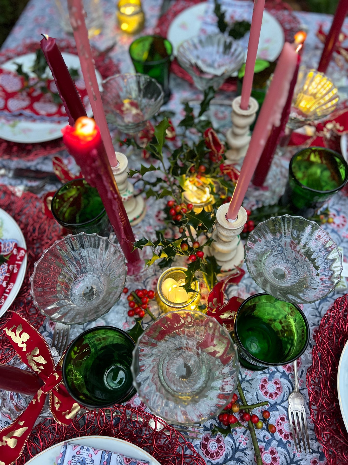 HAND PAINTED WOODEN CANDLE HOLDER SMALL CANDLE