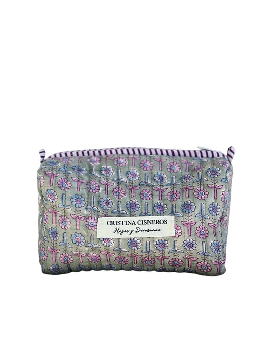 PURPLE FLORAL BLOCK PRINT TOILETRY BAG