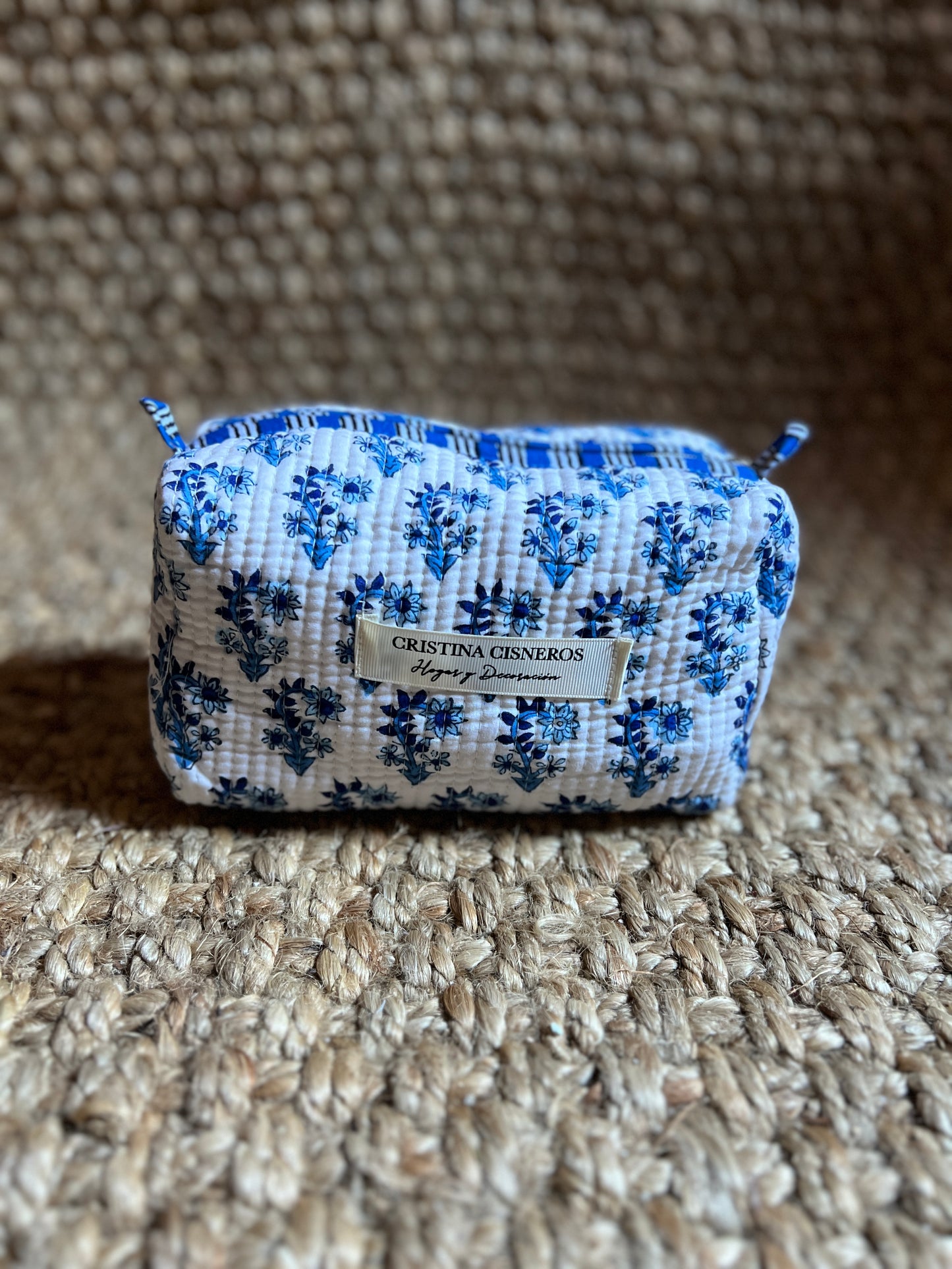 NEEDLE BAG BLOCK PRINT FLORAL COLOR WHITE BLUE