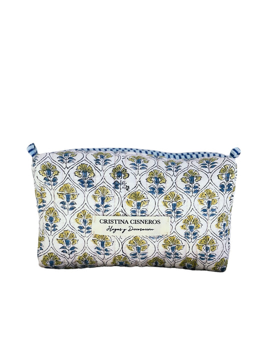 White Floral Print Block Toiletry Bag