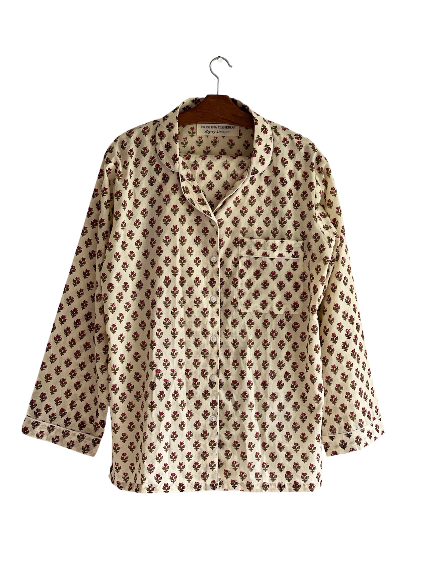 BLOCK PRINT LONG SLEEVE PAJAMAS BEIGE PINK