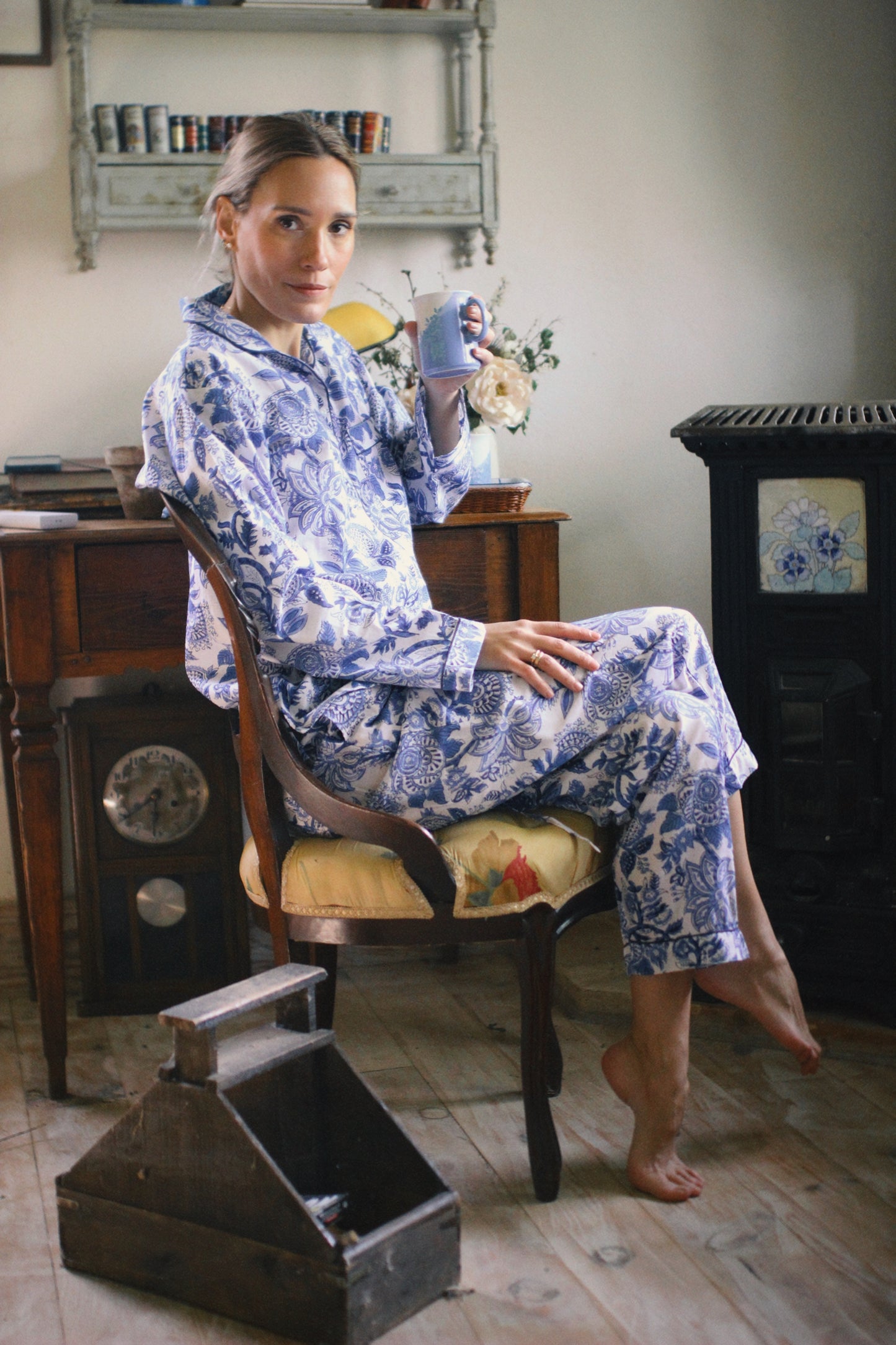 BLUE FLORAL BLOCK PRINT LONG SLEEVE PAJAMAS