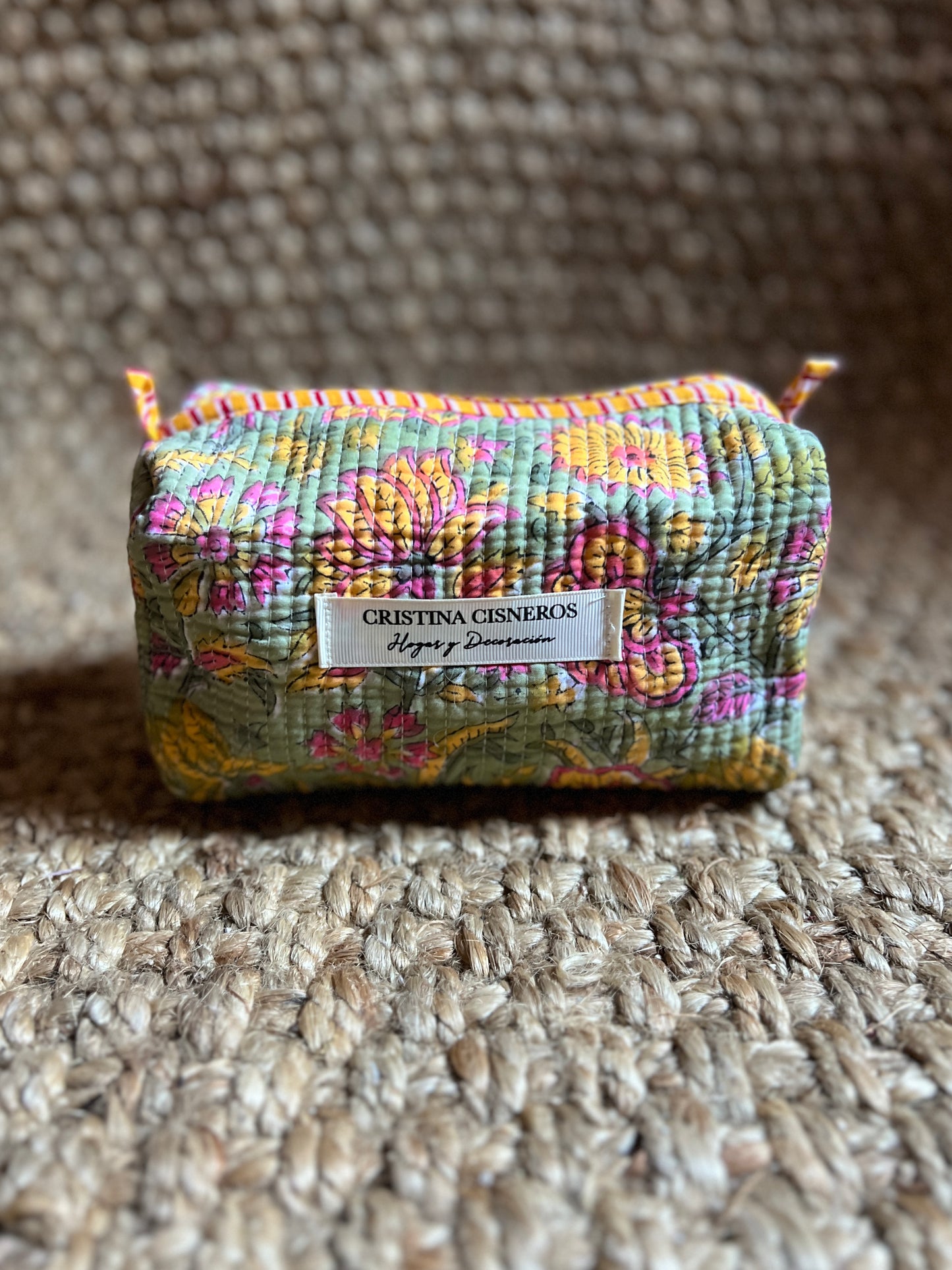 NEEDLE BAG BLOCK PRINT FLORAL COLOR GREEN YELLOW