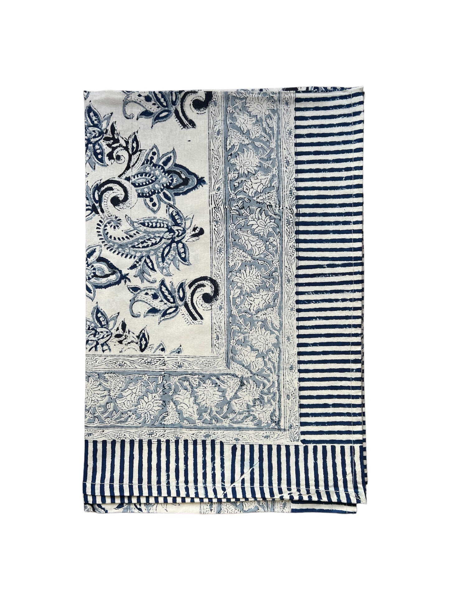 BLUE FLORAL BLOCK PRINT TABLECLOTH