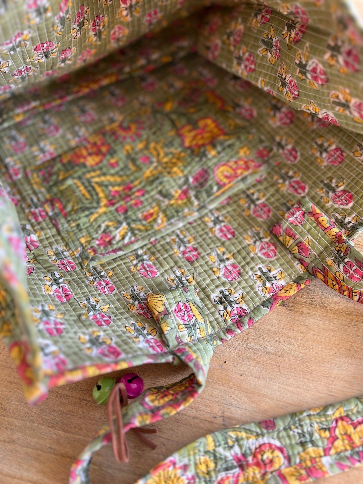 GREEN FLORAL BLOCK PRINT BAG