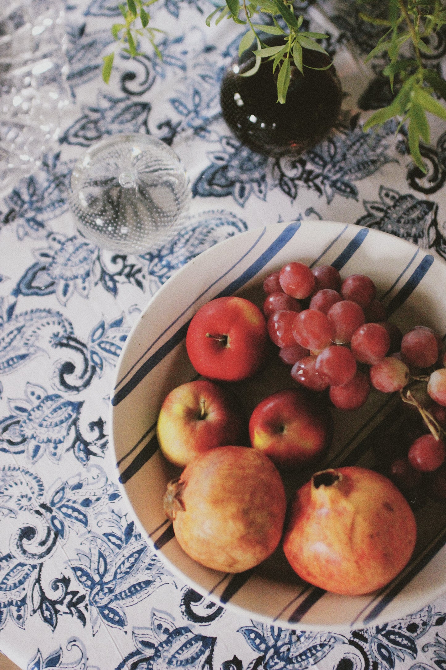 BLUE FLORAL BLOCK PRINT TABLECLOTH