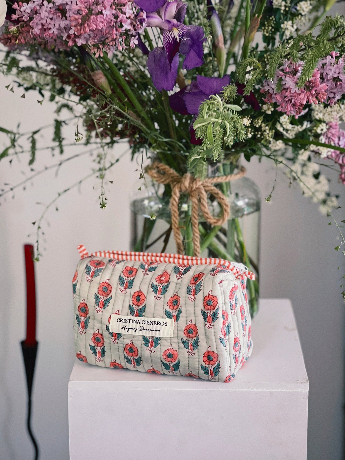 GREEN FLORAL BLOCK PRINT TOILETRY BAG