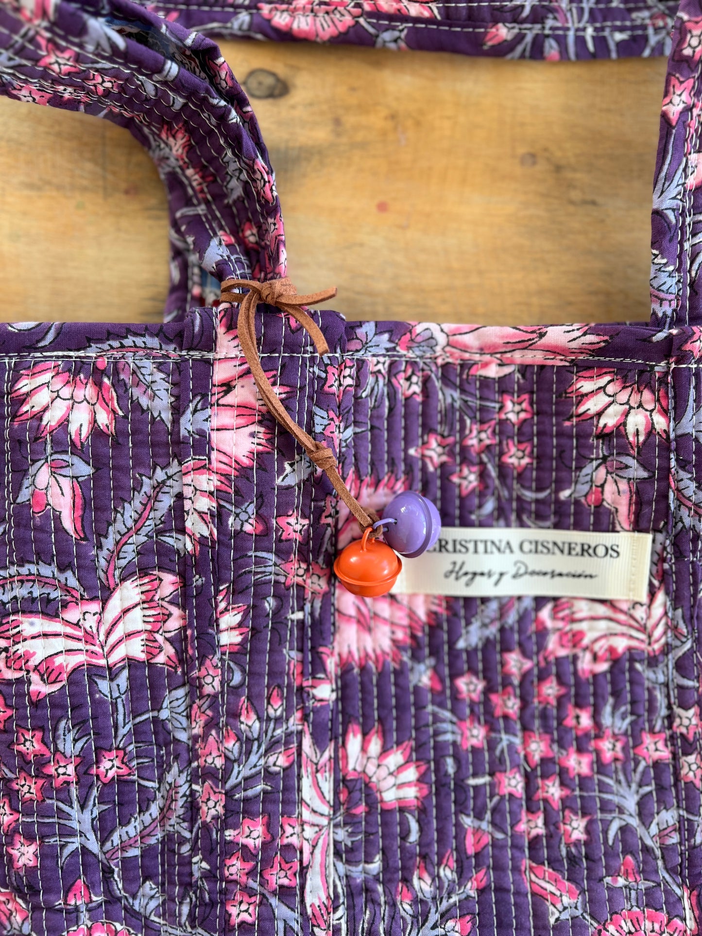 PURPLE FLORAL BLOCK PRINT BAG