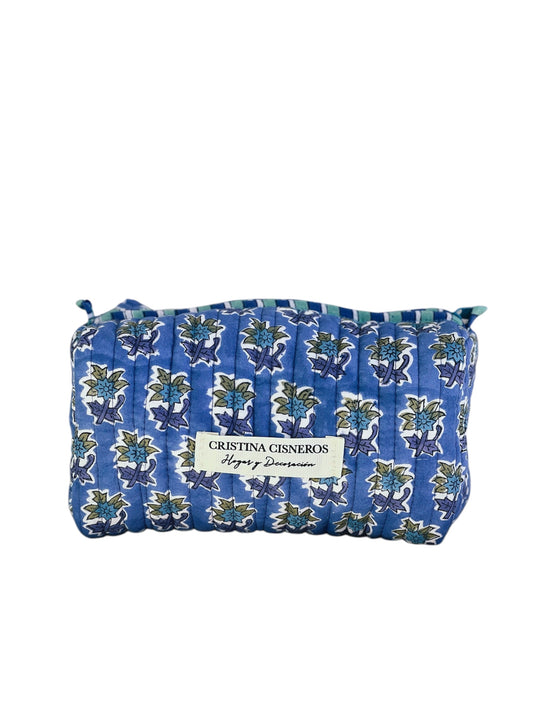 BLUE FLORAL BLOCK PRINT TOILETRY BAG