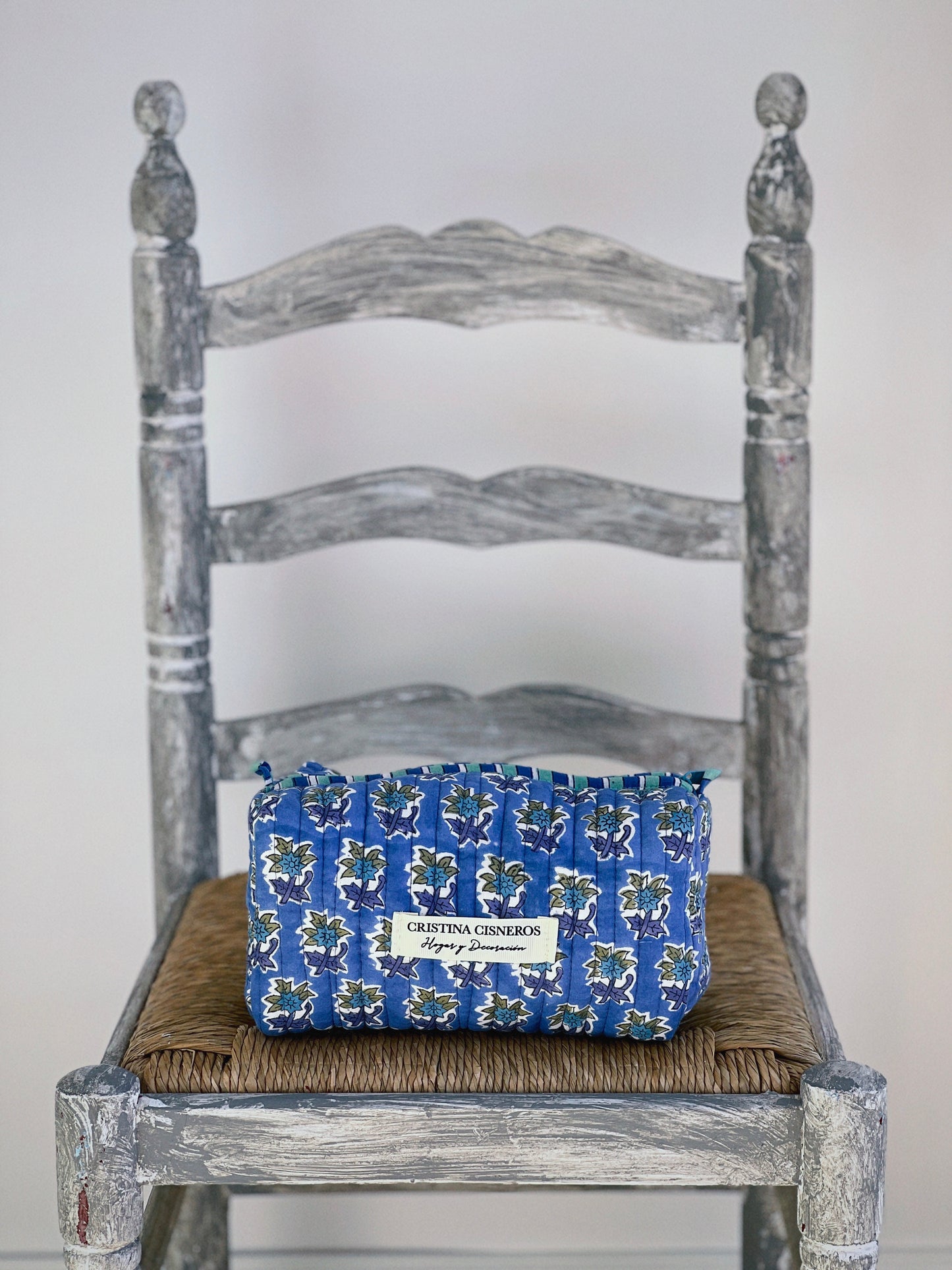 BLUE FLORAL BLOCK PRINT TOILETRY BAG
