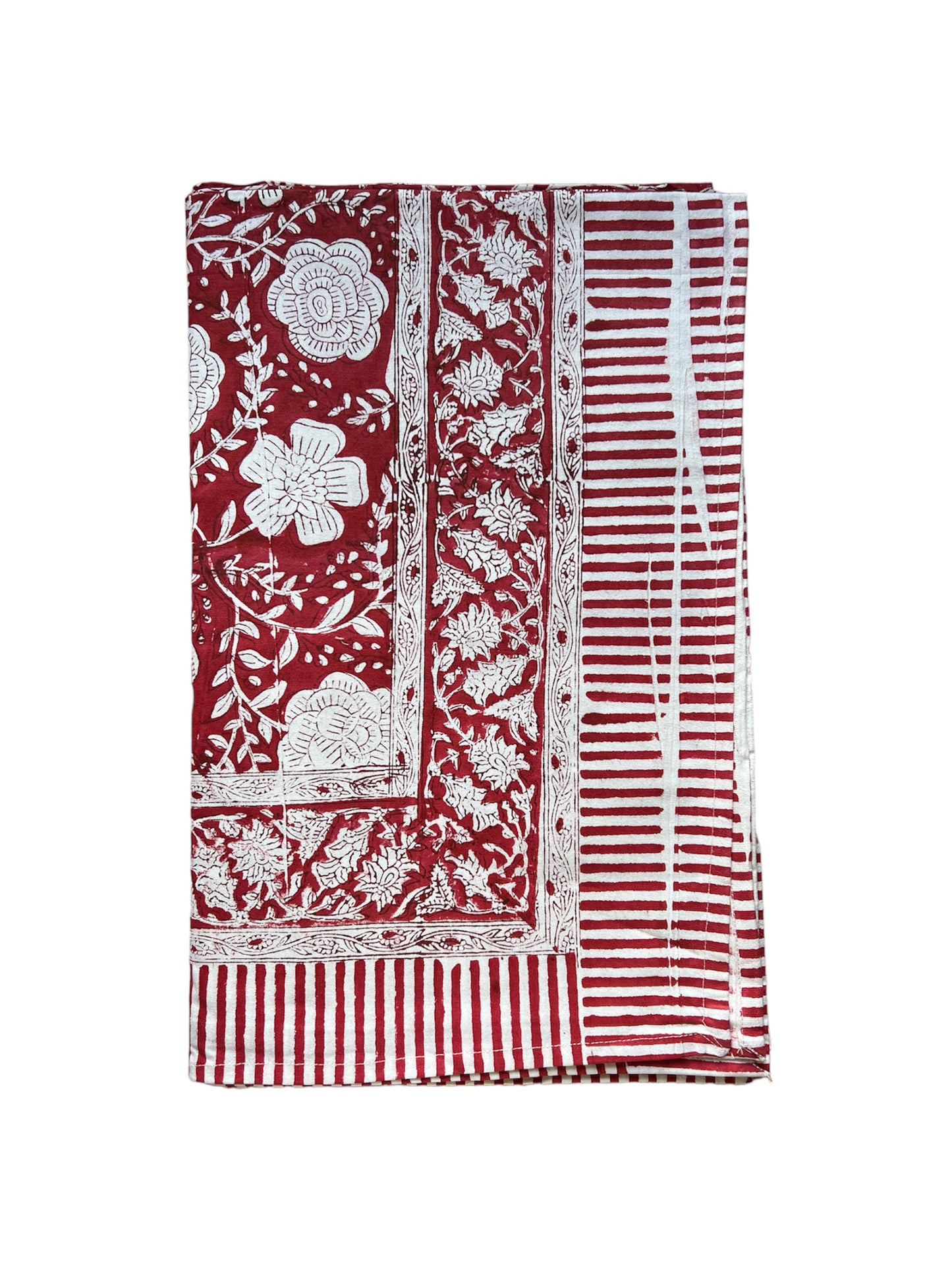 FLORAL BLOCK PRINT GARNET TABLECLOTH