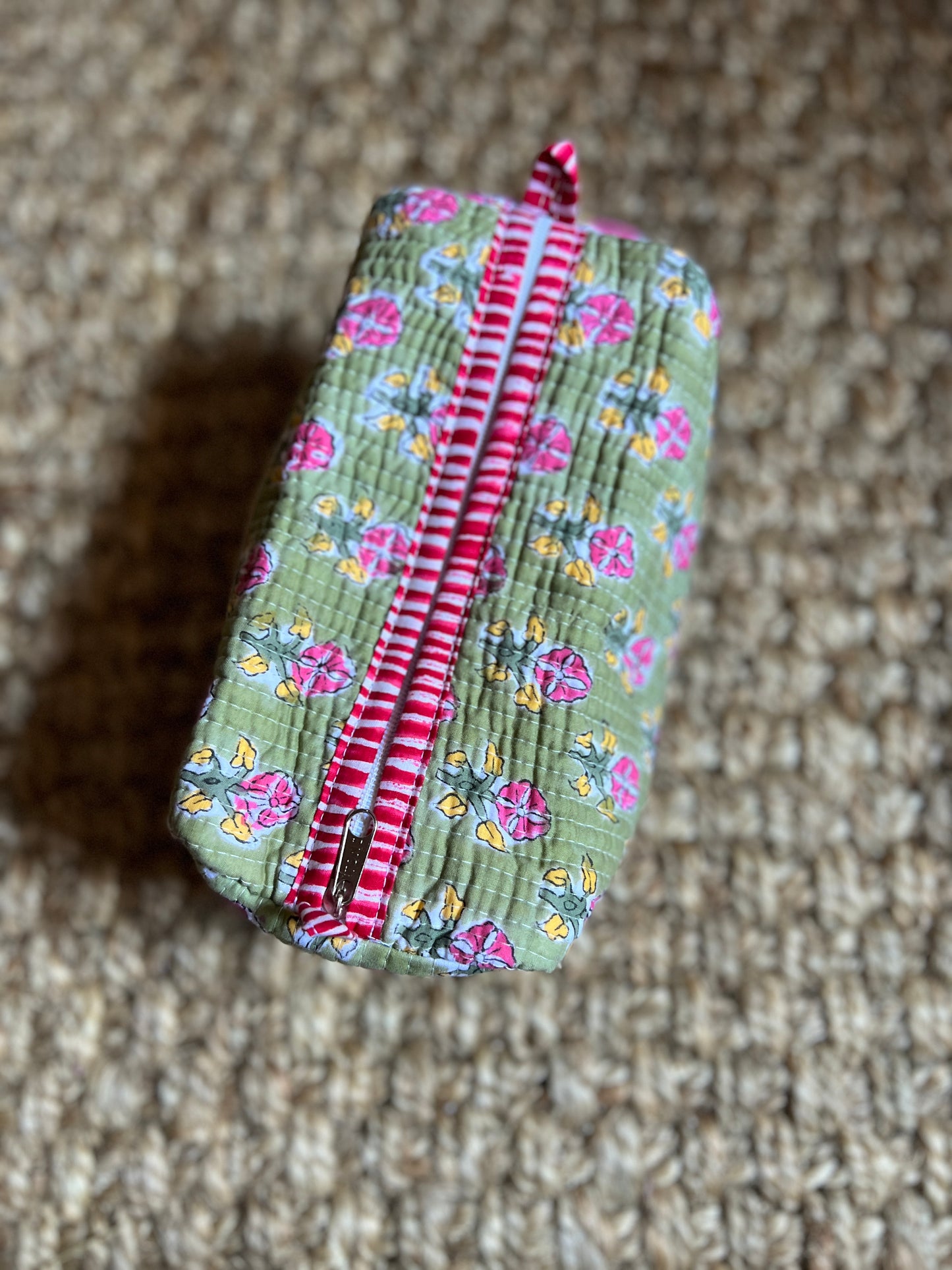 NEEDLE BAG BLOCK PRINT FLORAL COLOR GREEN PINK