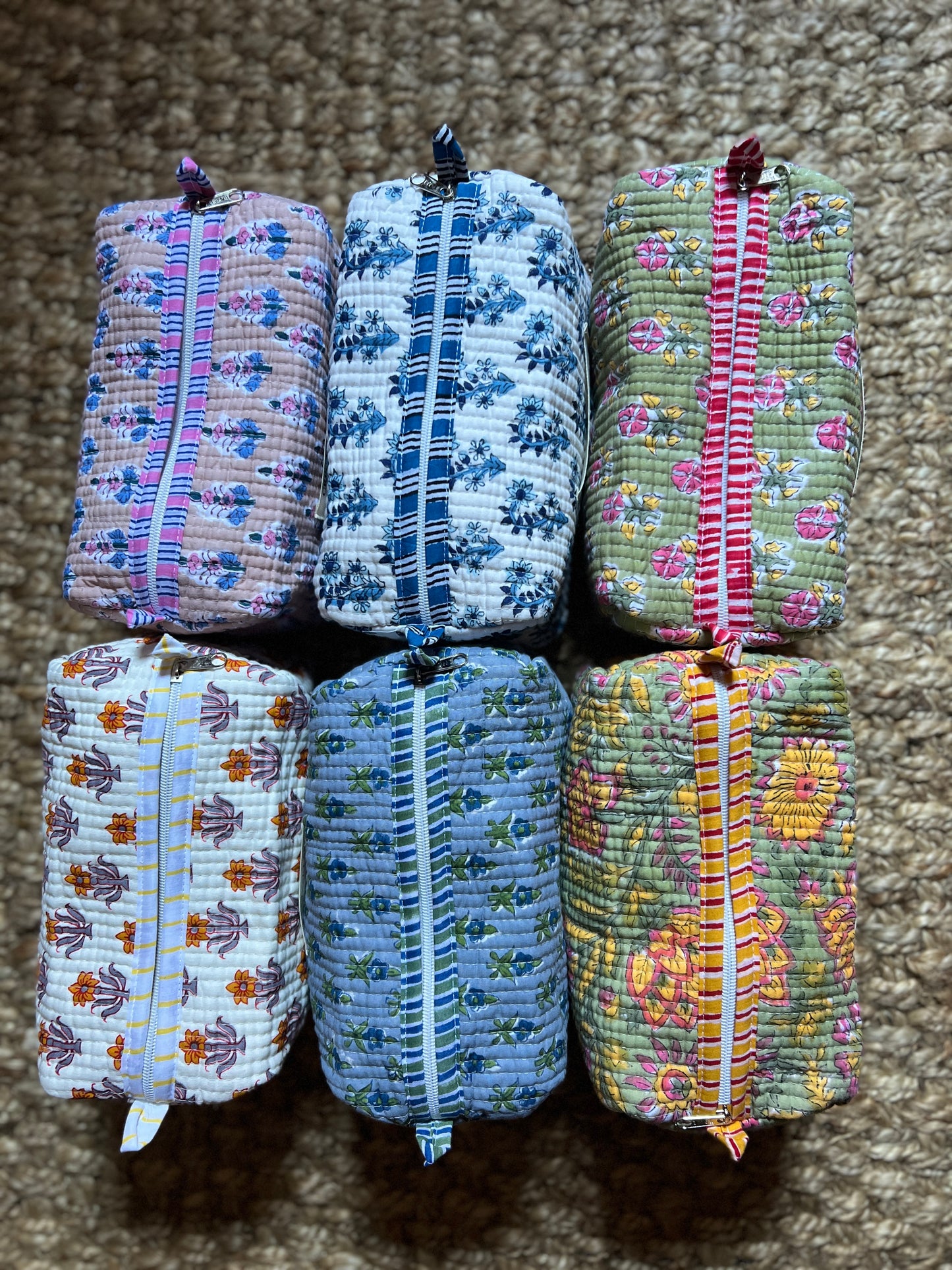 NEEDLE BAG BLOCK PRINT FLORAL COLOR WHITE ORANGE