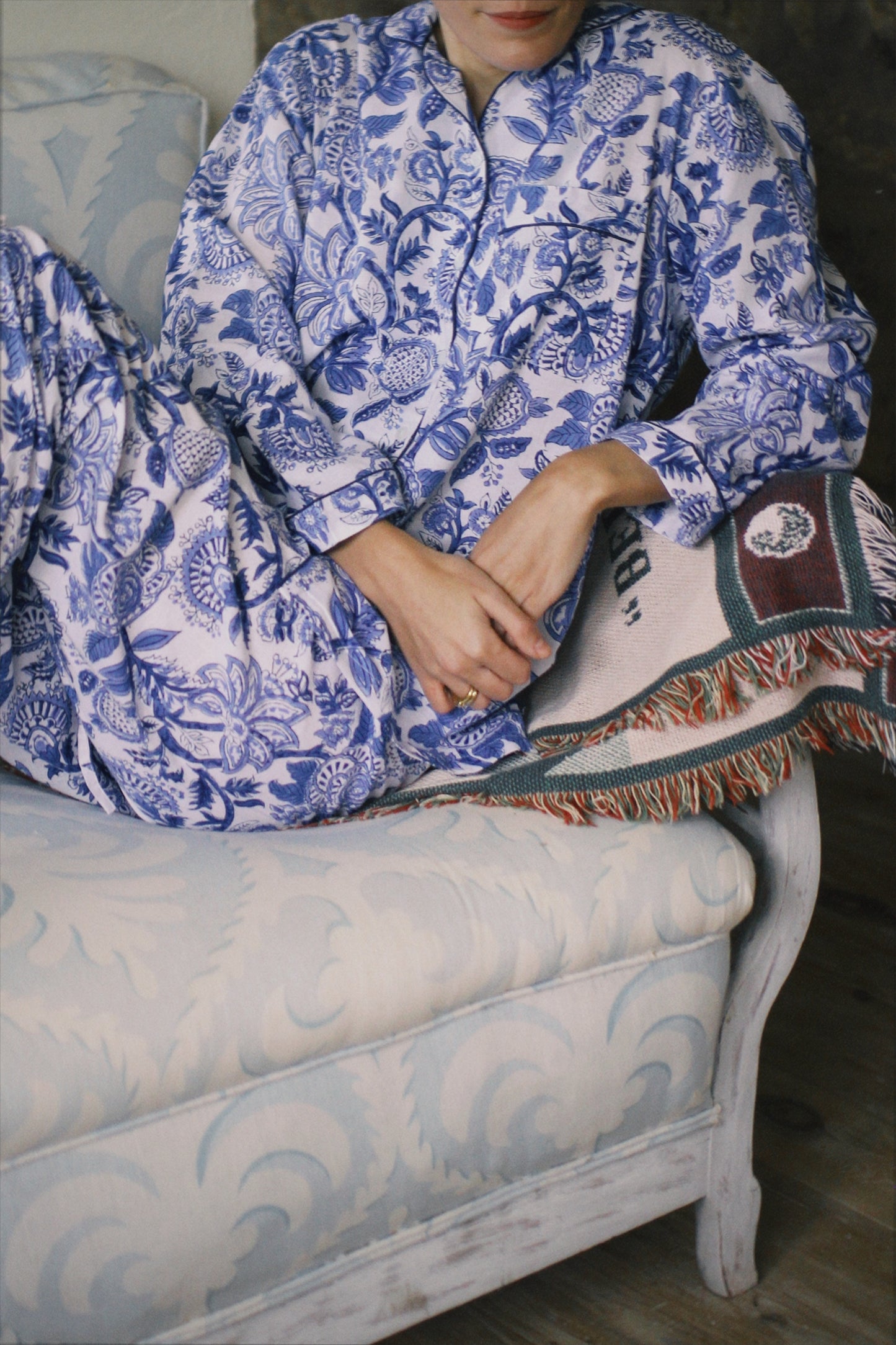 BLUE FLORAL BLOCK PRINT LONG SLEEVE PAJAMAS