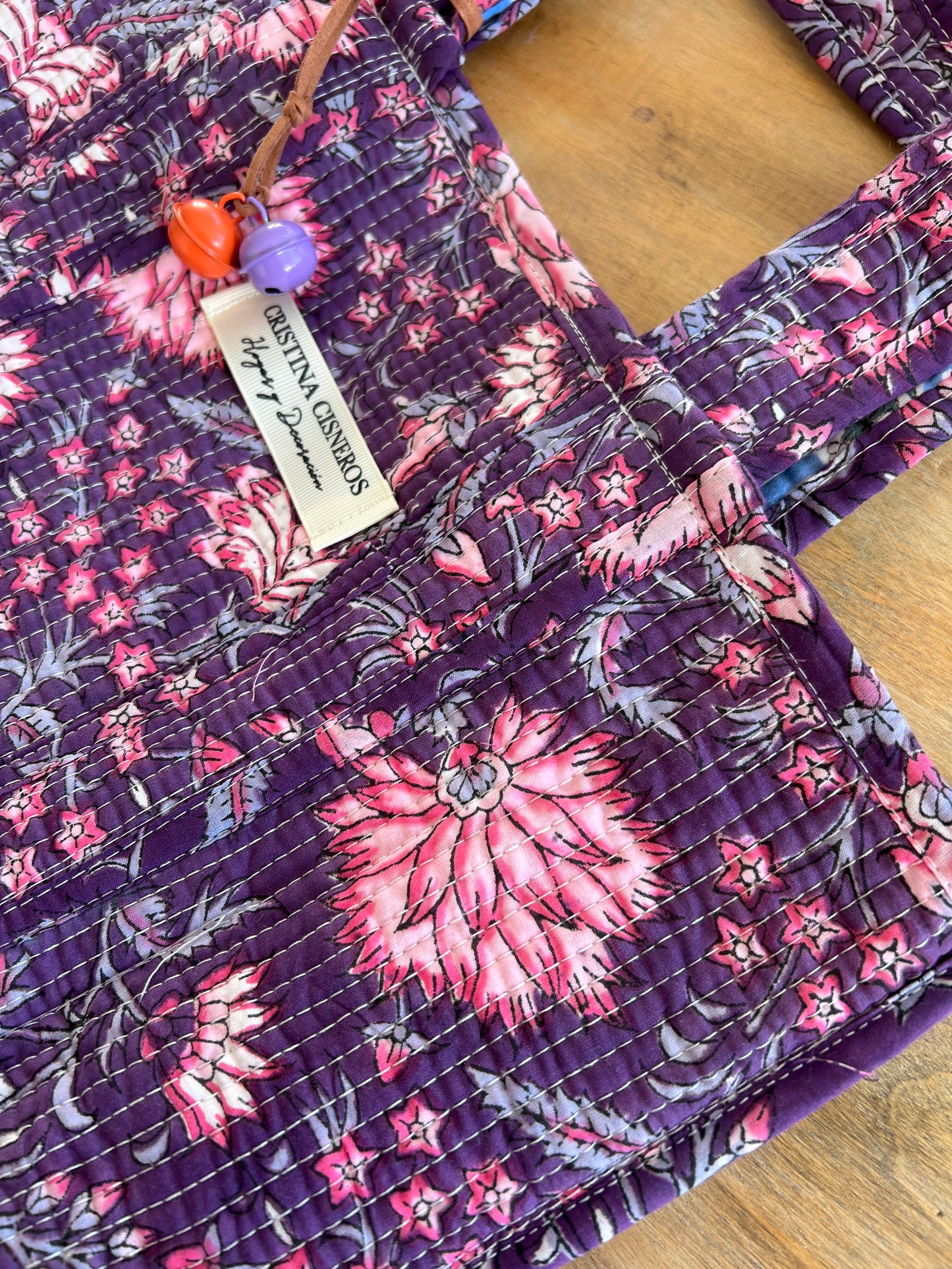 PURPLE FLORAL BLOCK PRINT BAG