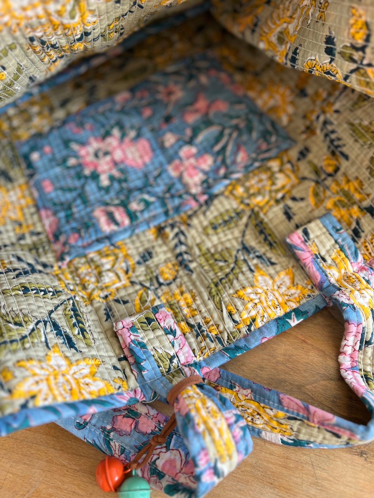 BOLSO BLOCK PRINT FLORAL AZUL