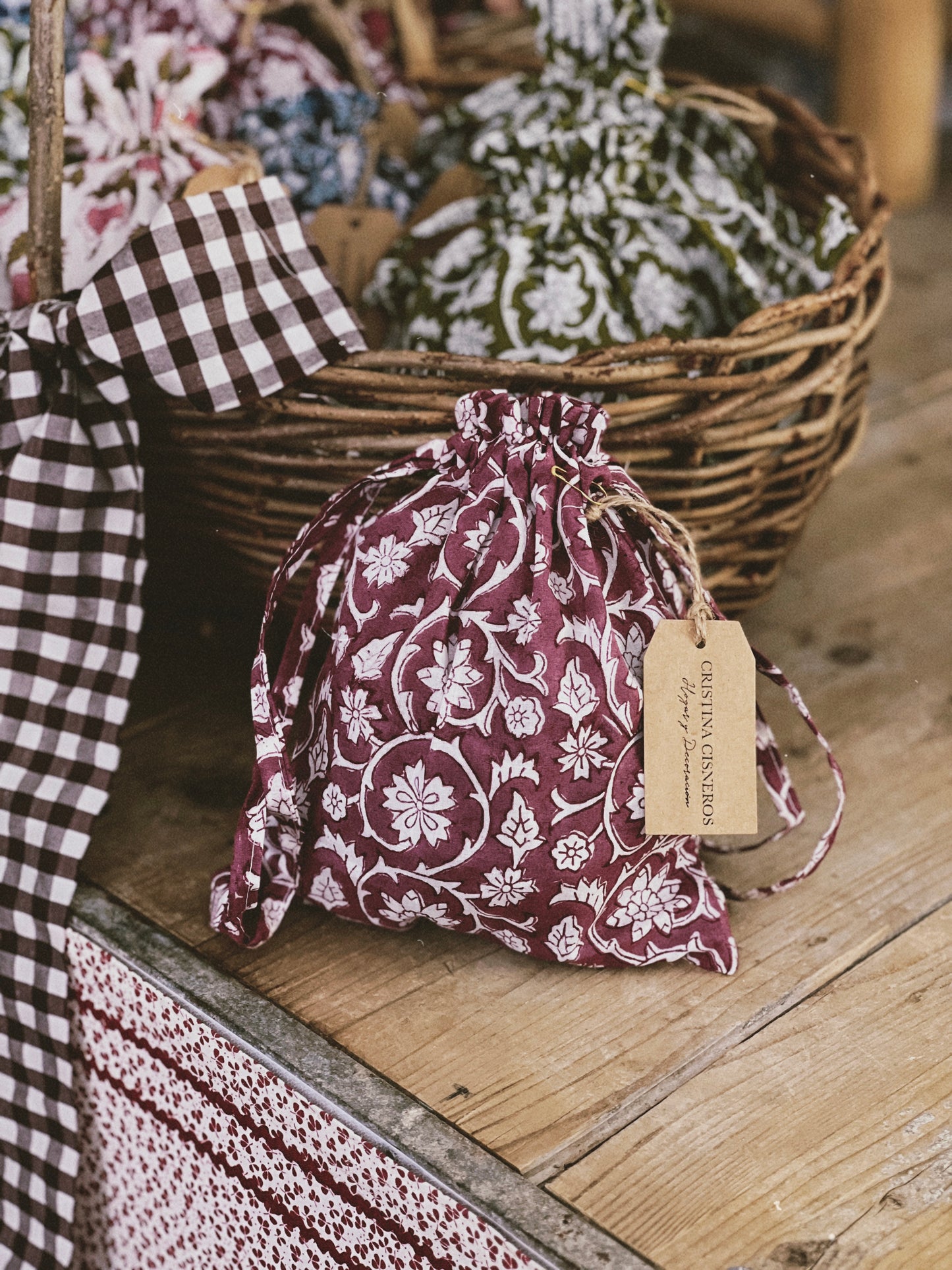 SMALL BLOCK PRINT FLORAL PINK BAG